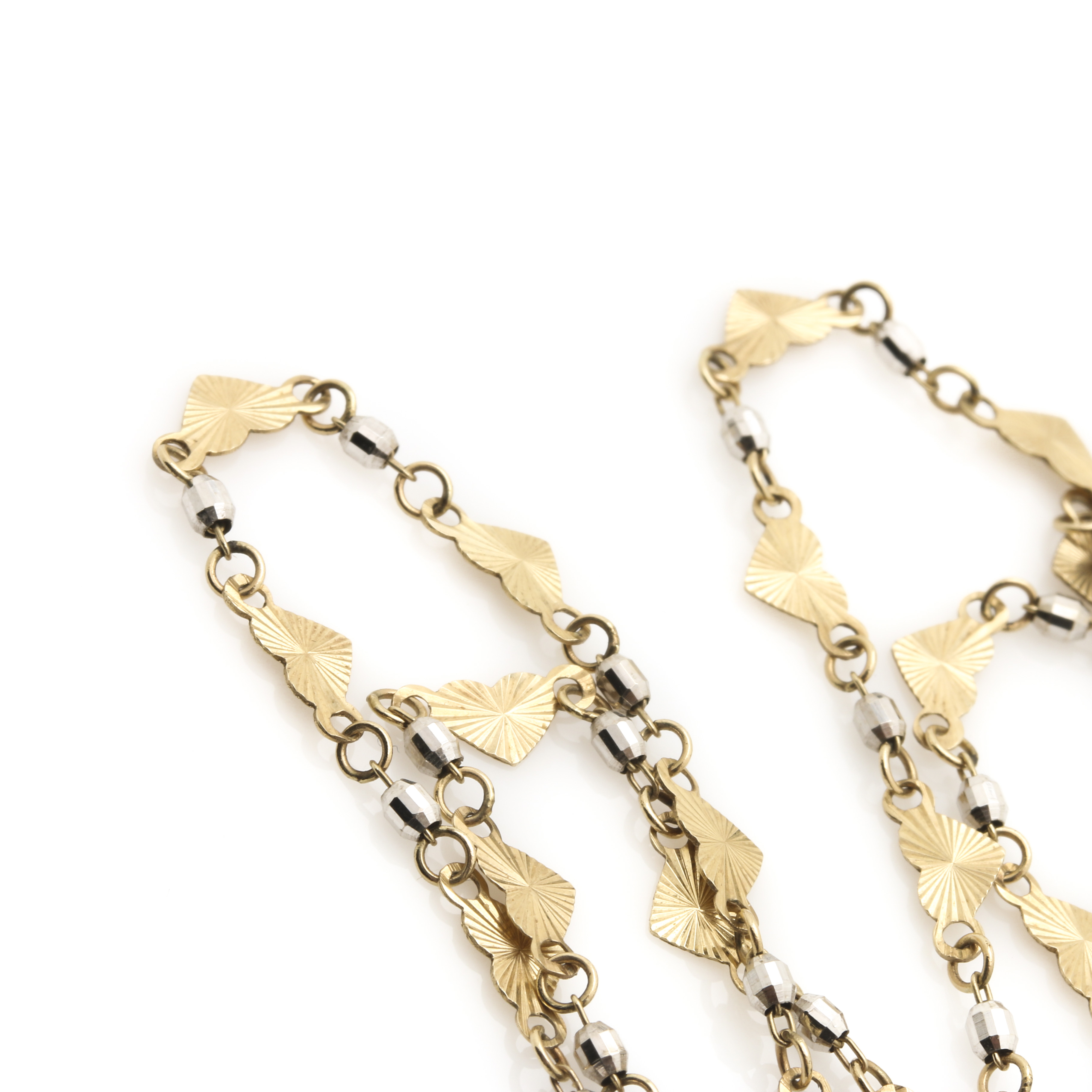 10K Yellow and White Gold Heart Link Chain Necklace