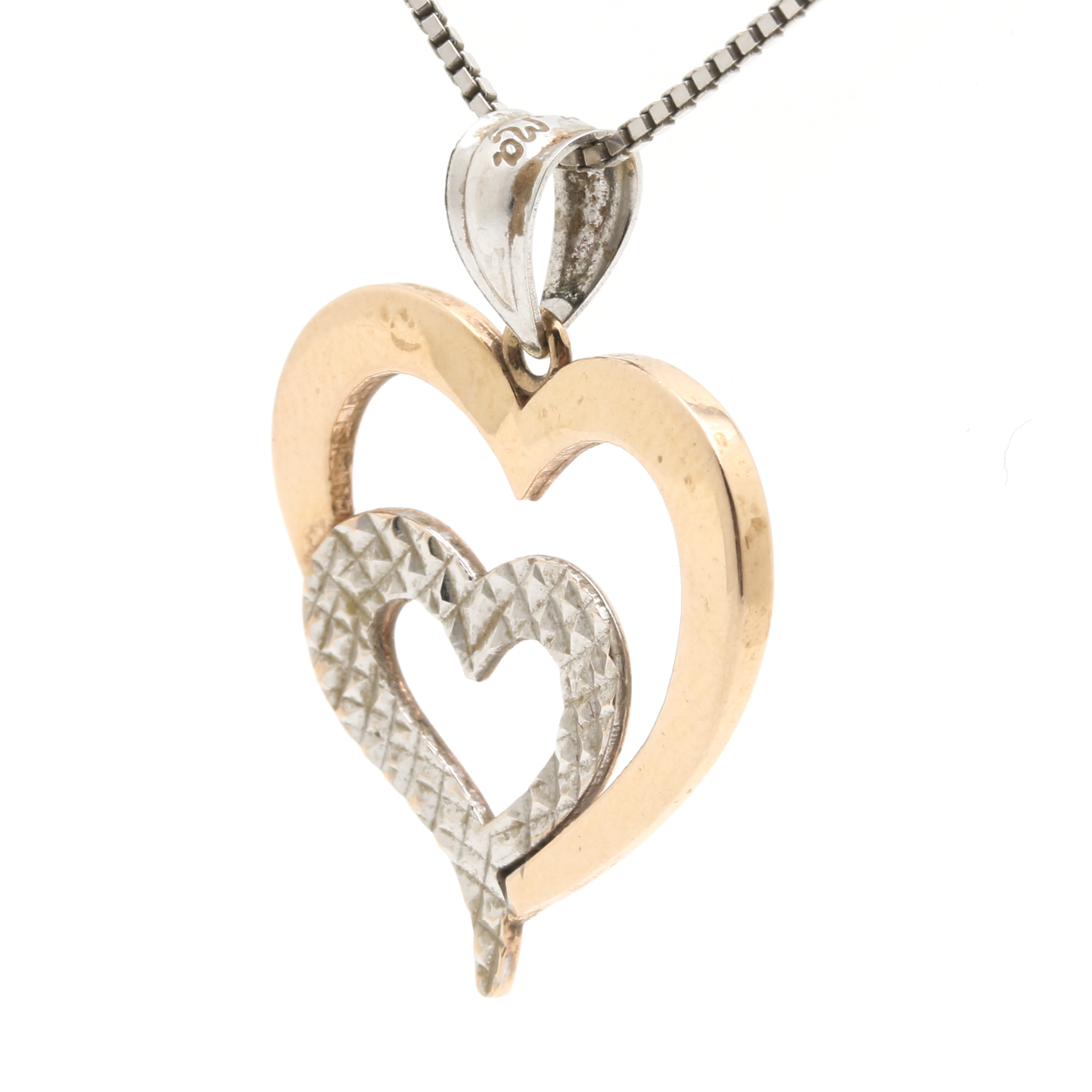 14K Two Tone Double Heart Pendant Necklace