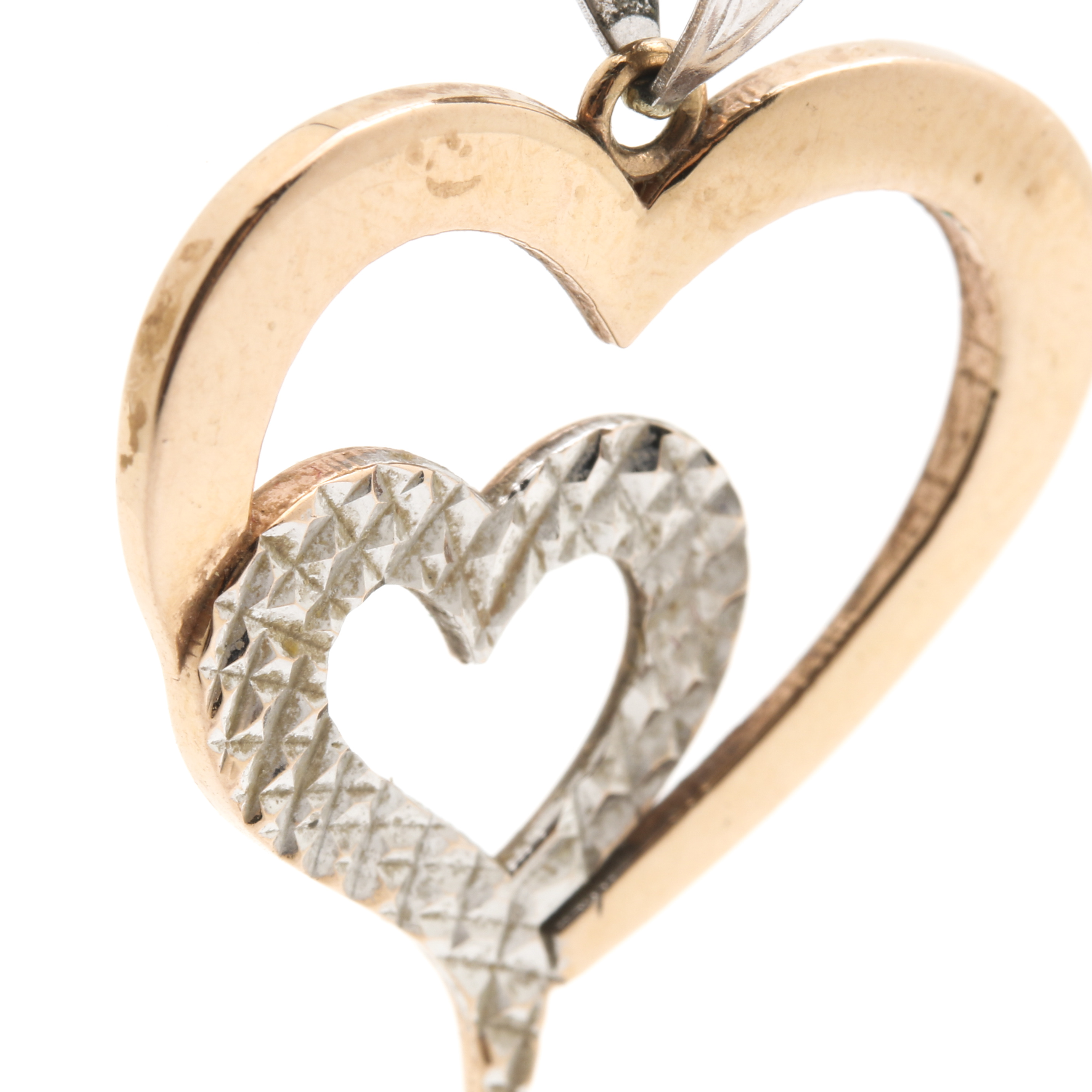 14K Two Tone Double Heart Pendant Necklace
