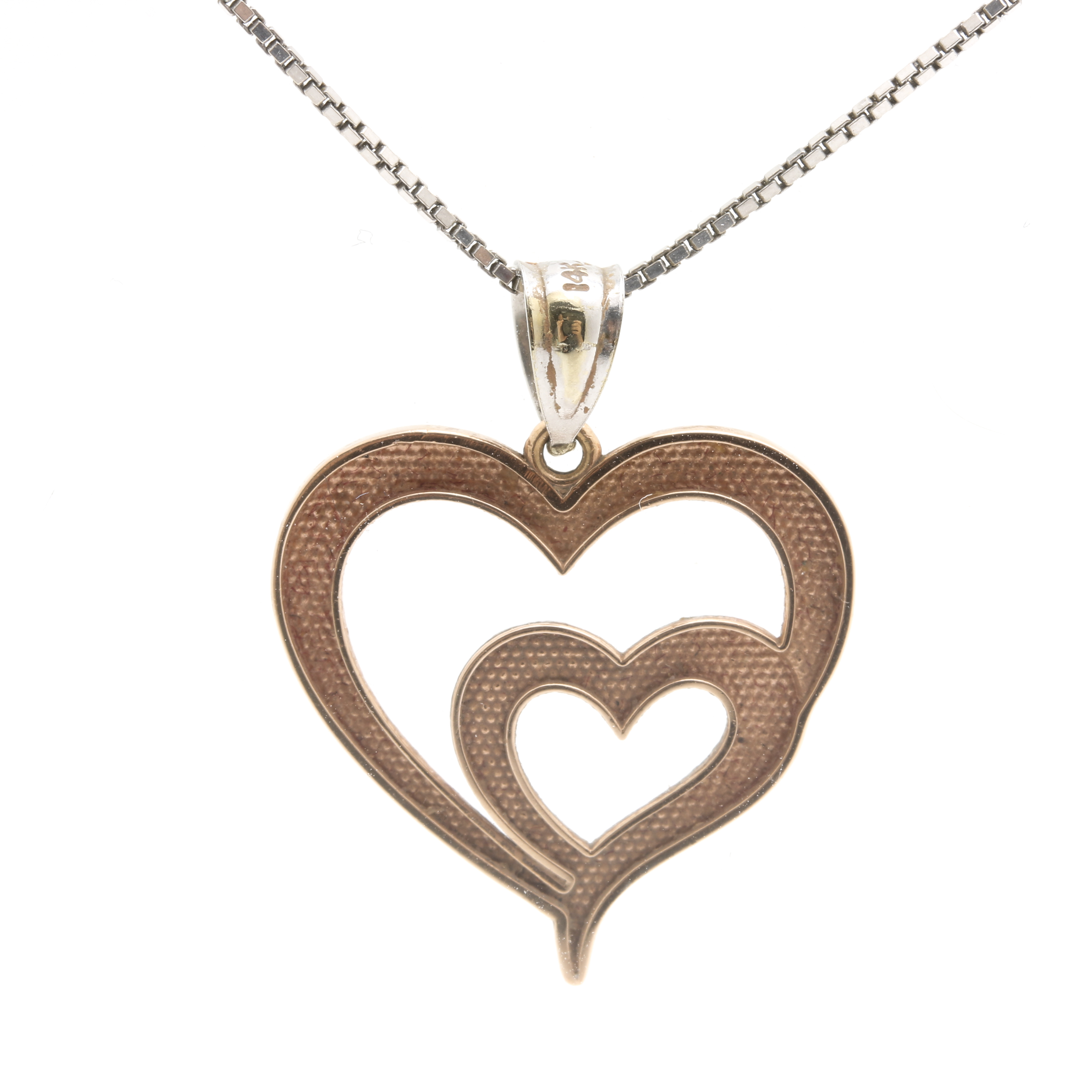 14K Two Tone Double Heart Pendant Necklace