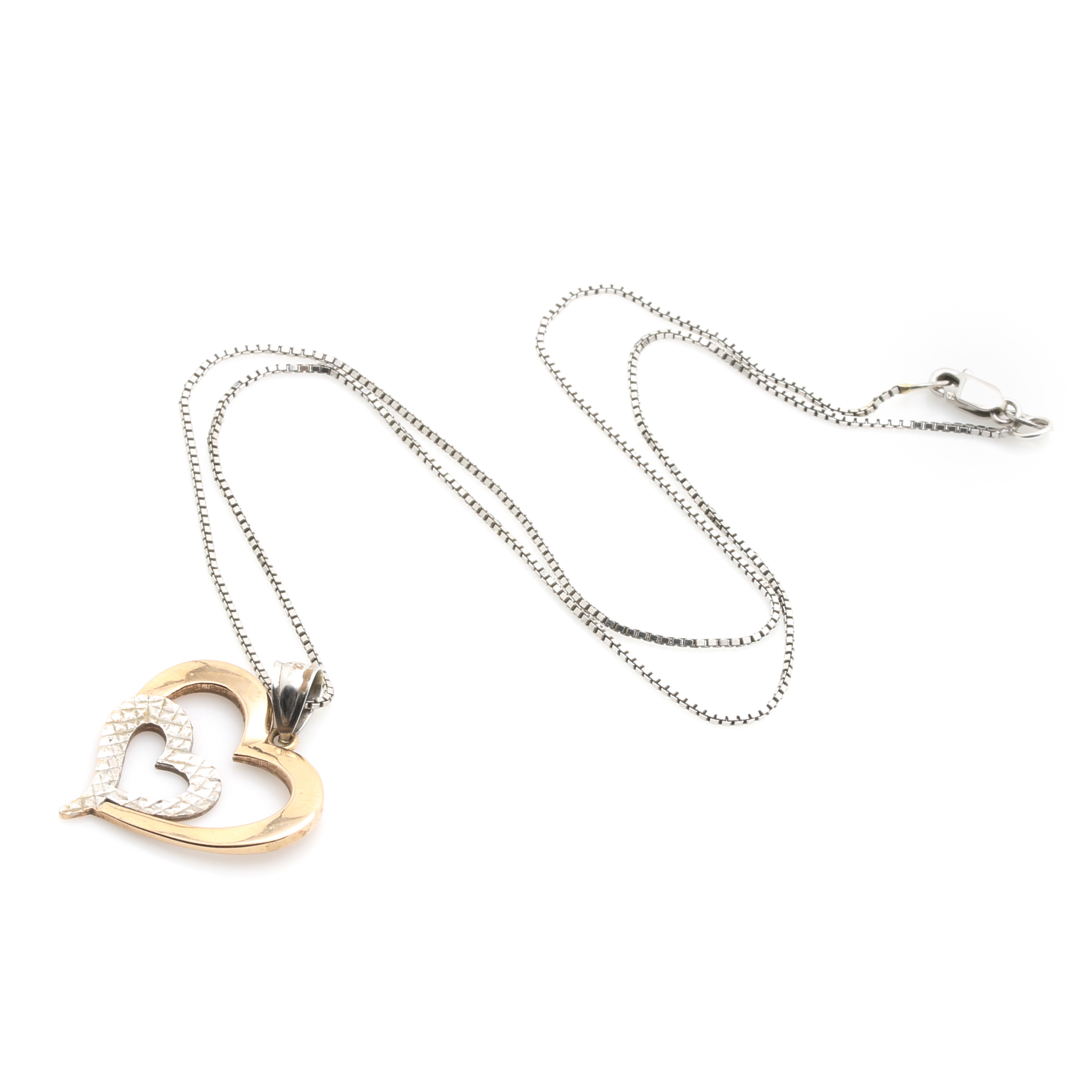 14K Two Tone Double Heart Pendant Necklace