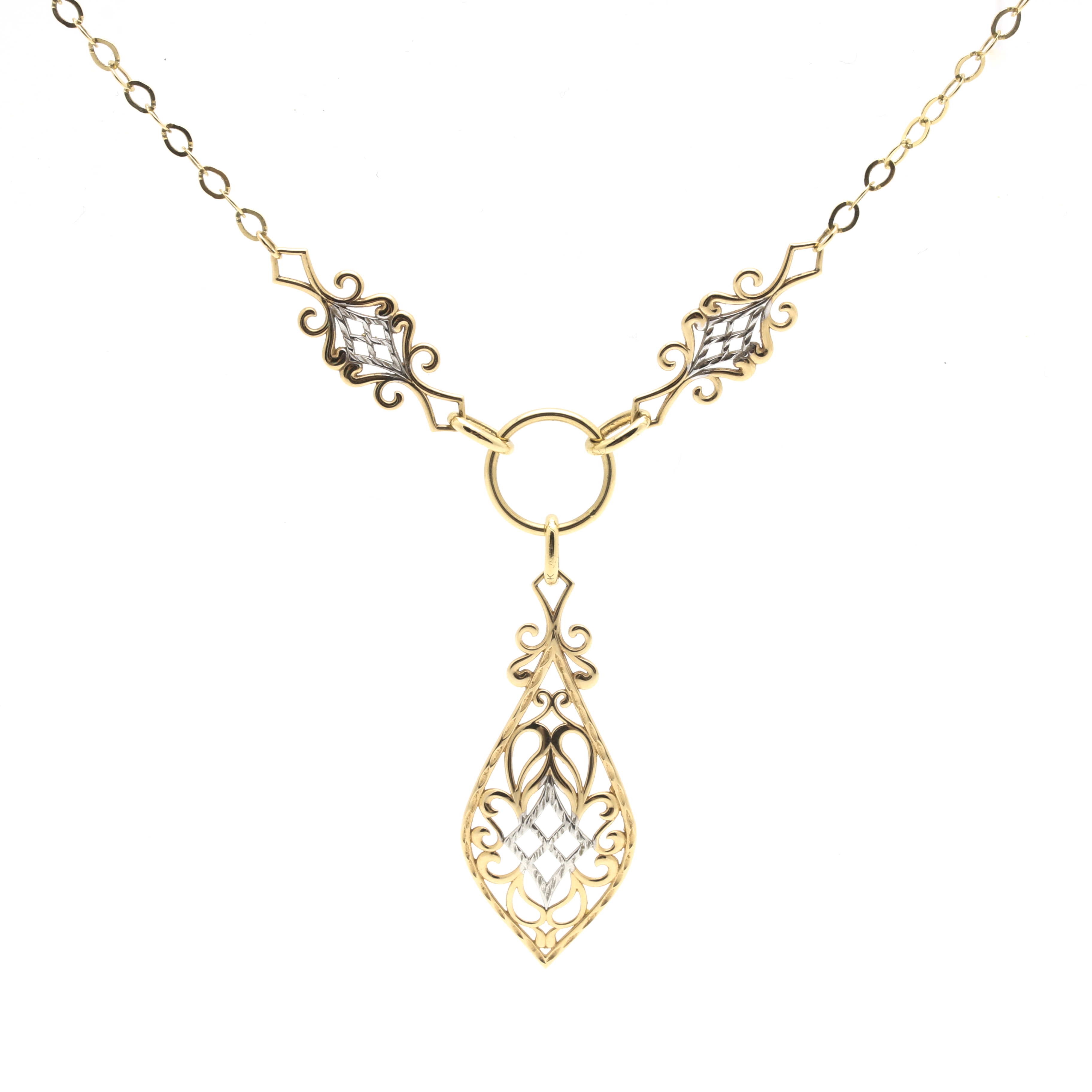 14K Two Tone Fancy Link Necklace