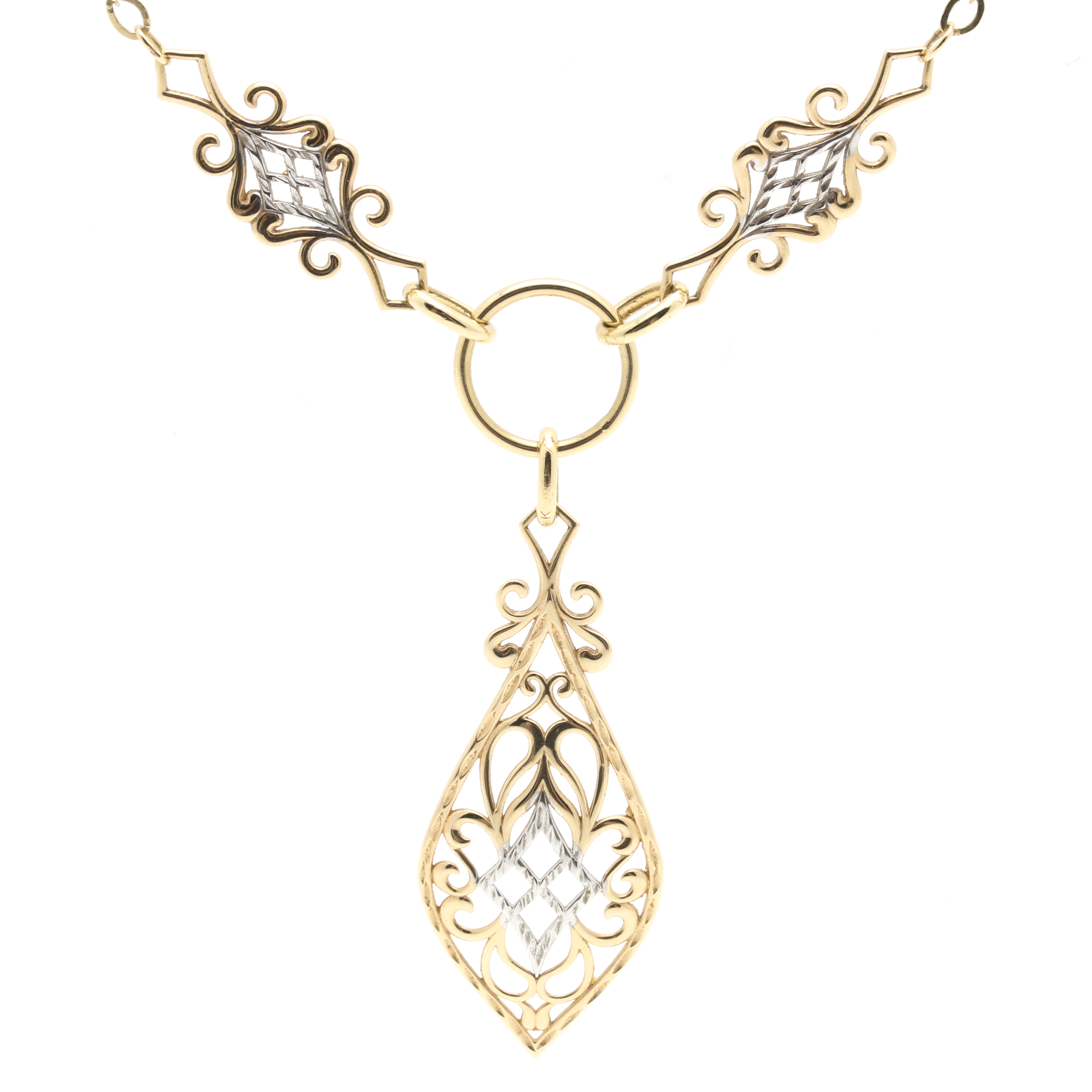14K Two Tone Fancy Link Necklace