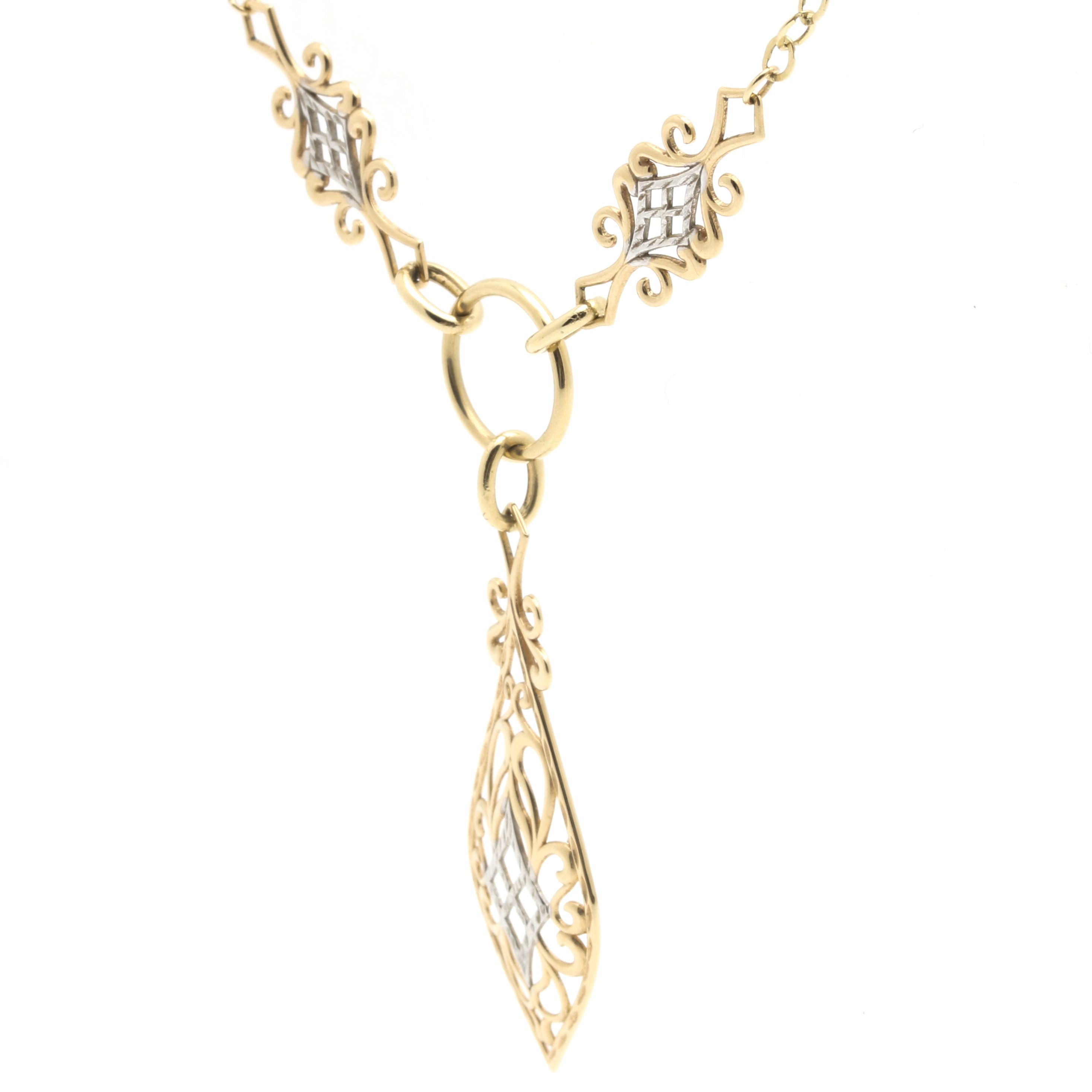 14K Two Tone Fancy Link Necklace