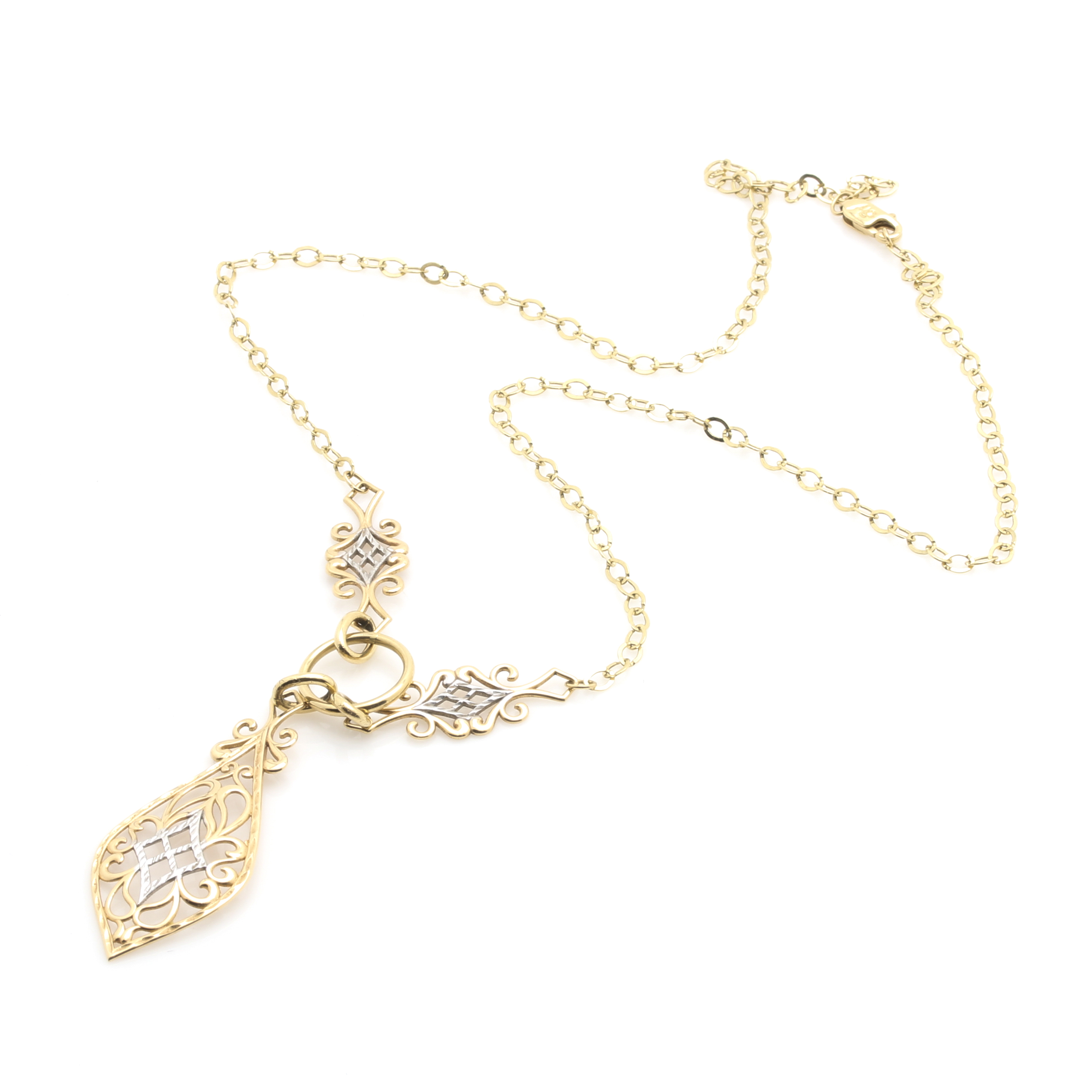 14K Two Tone Fancy Link Necklace