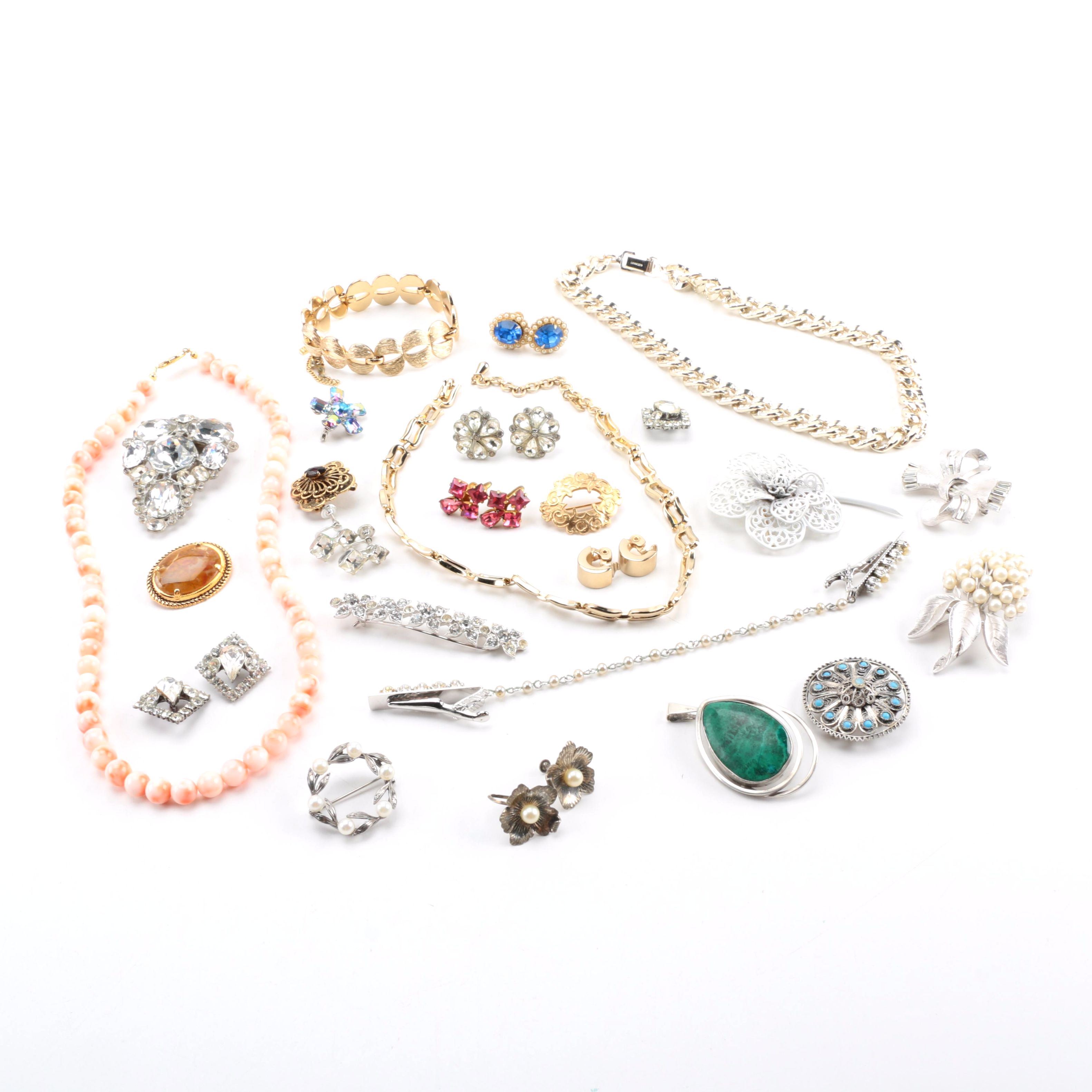 Assorted Costume Jewelry Including Sterling Silver Items