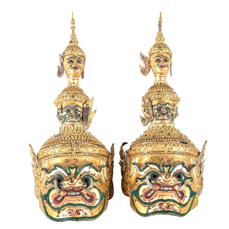 Thai Painted Papier-mâché Khon Masks