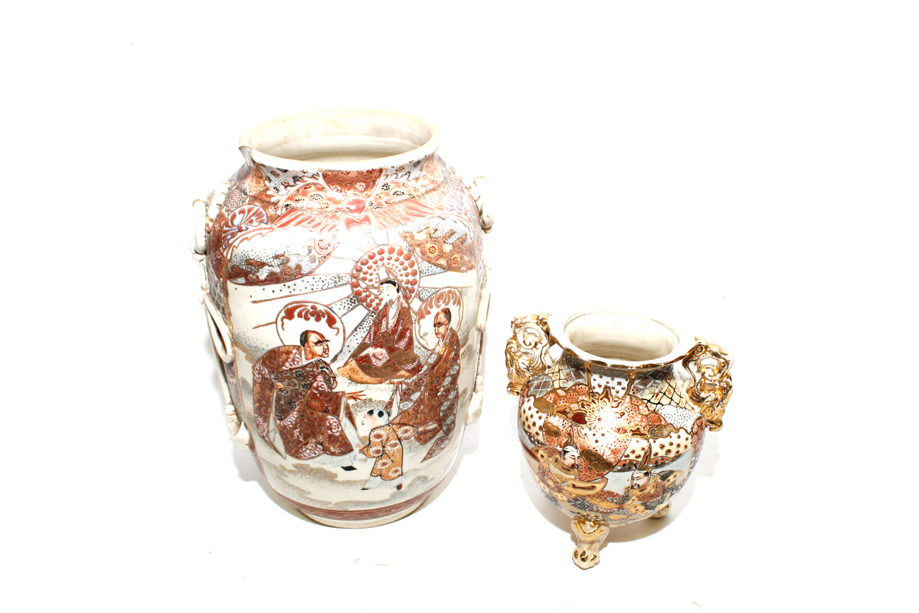 Pair of Antique Japanese Moriage Vases
