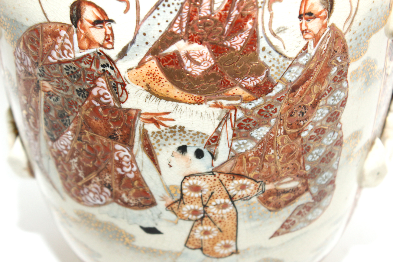 Pair of Antique Japanese Moriage Vases