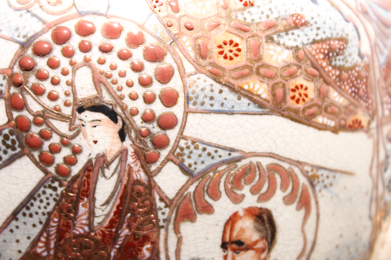 Pair of Antique Japanese Moriage Vases