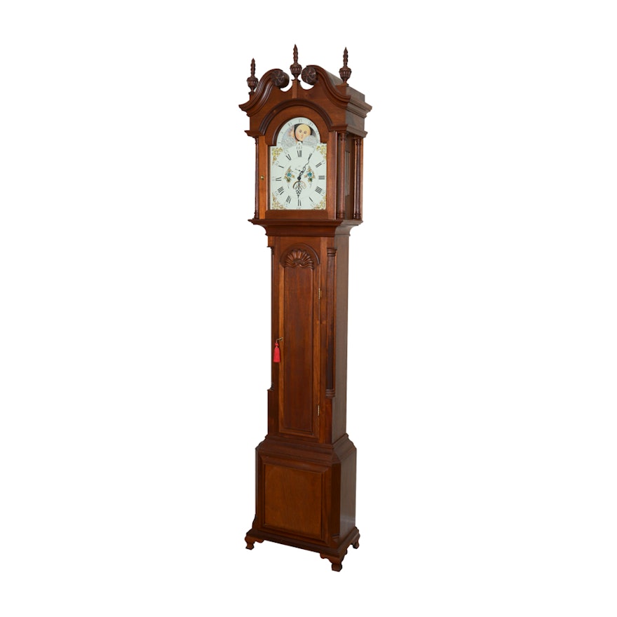 Contemporary Benchmade Mahogany Grandfather Clock in the Manner of the Goddard School