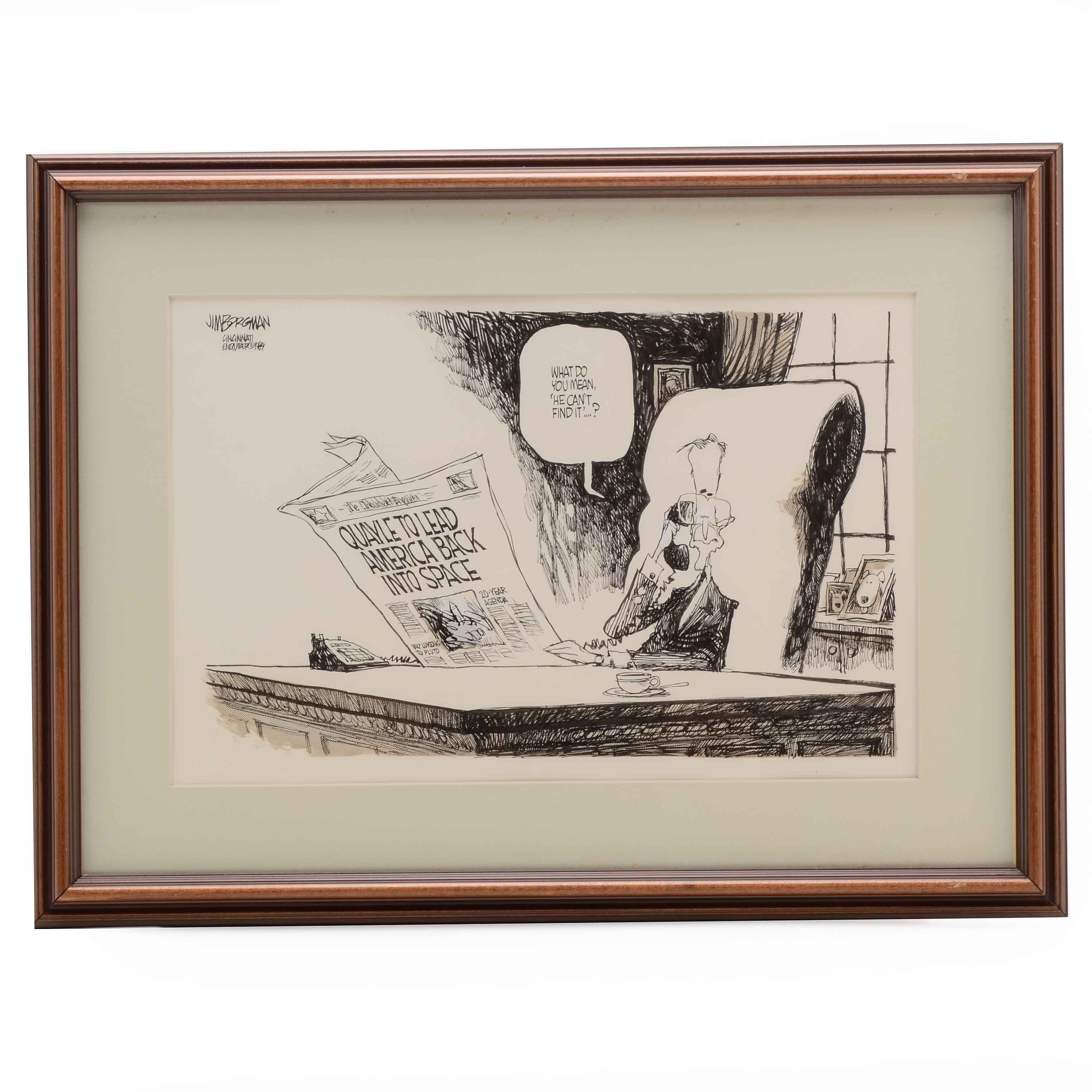 Jim Borgman Original 1989 Ink Cartoon Illustration for Cincinnati