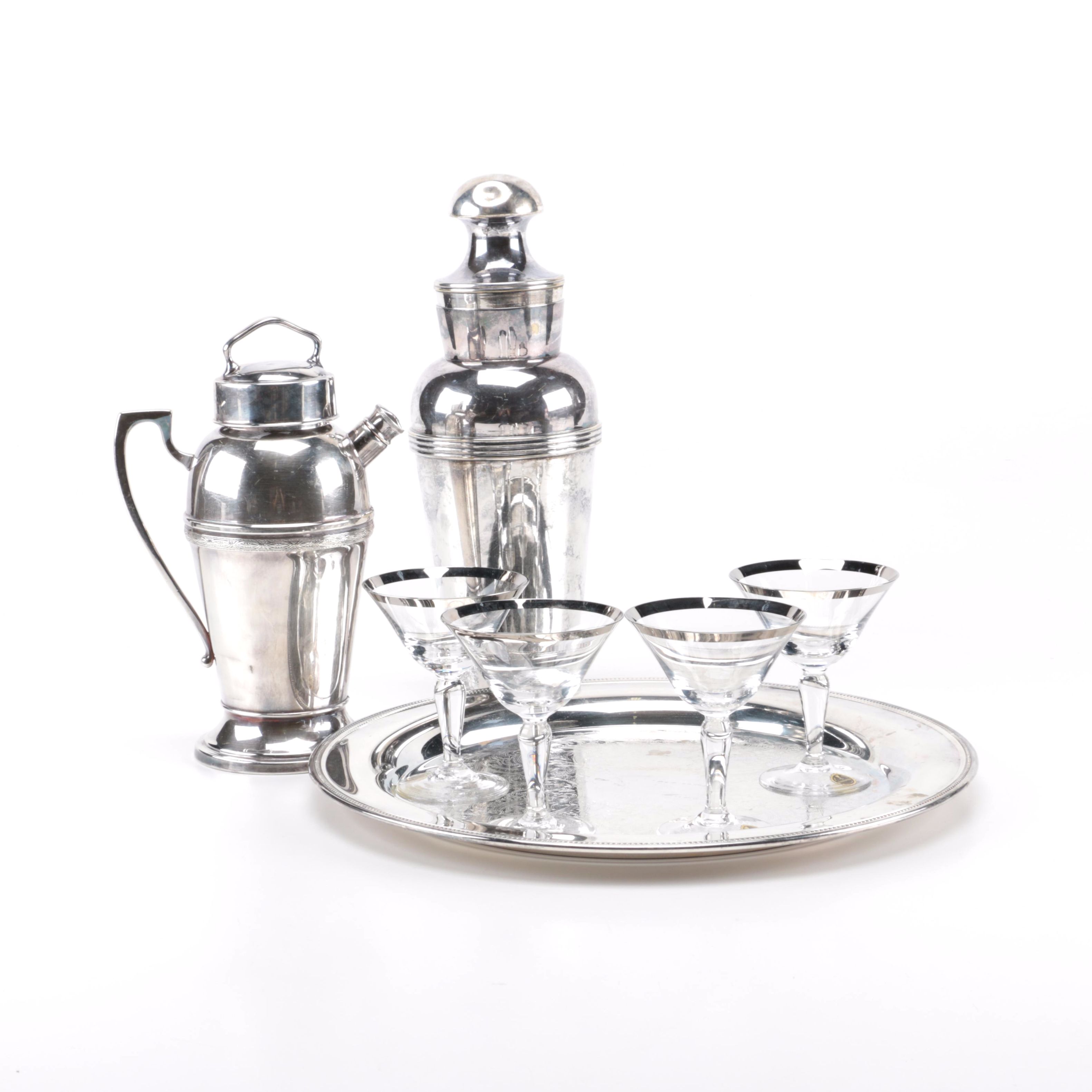 Silver Plated and Crystal Martini Set