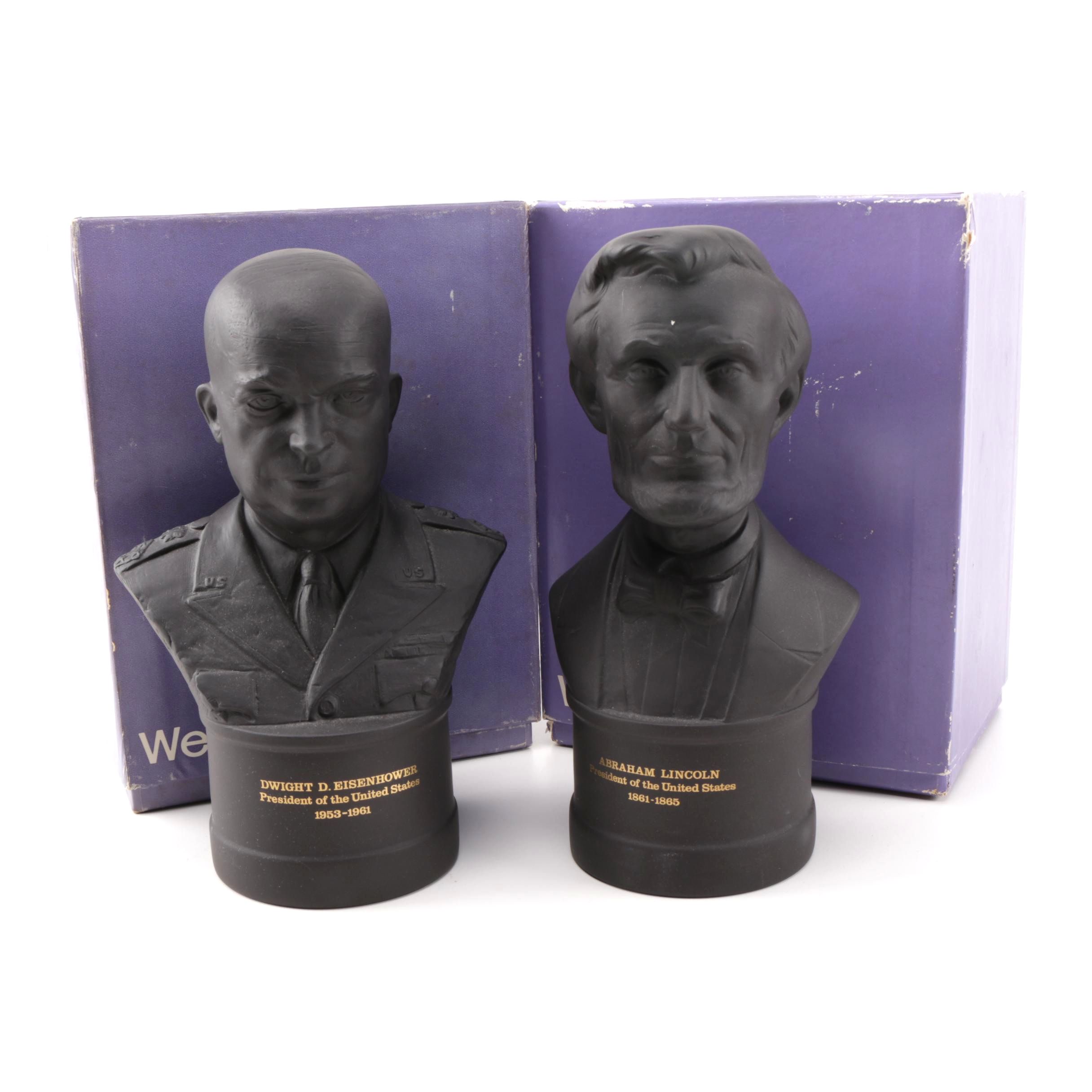 Wedgwood Black Basalt Busts of Lincoln and Eisenhower
