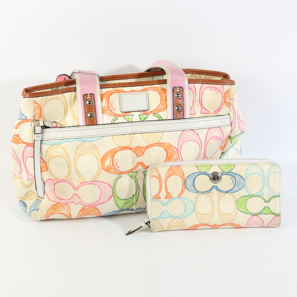 Coach Signature Scribble Hampton Tote and Wallet