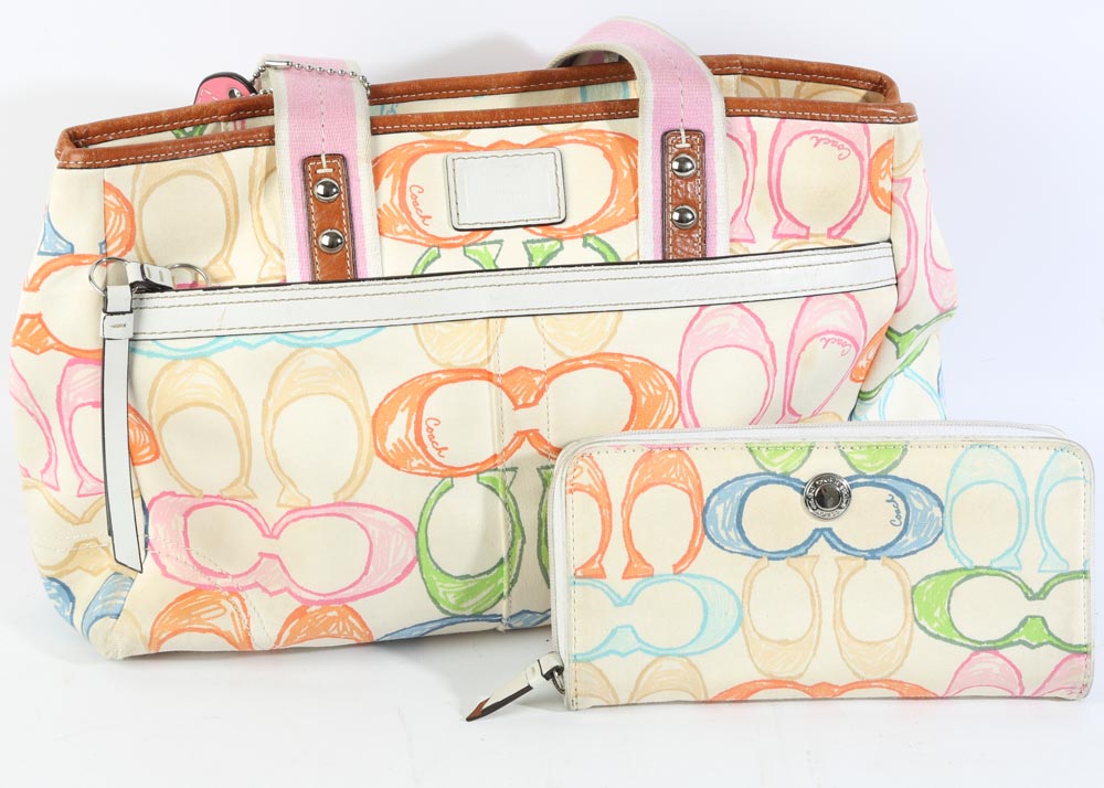 Coach Signature Scribble Hampton Tote and Wallet