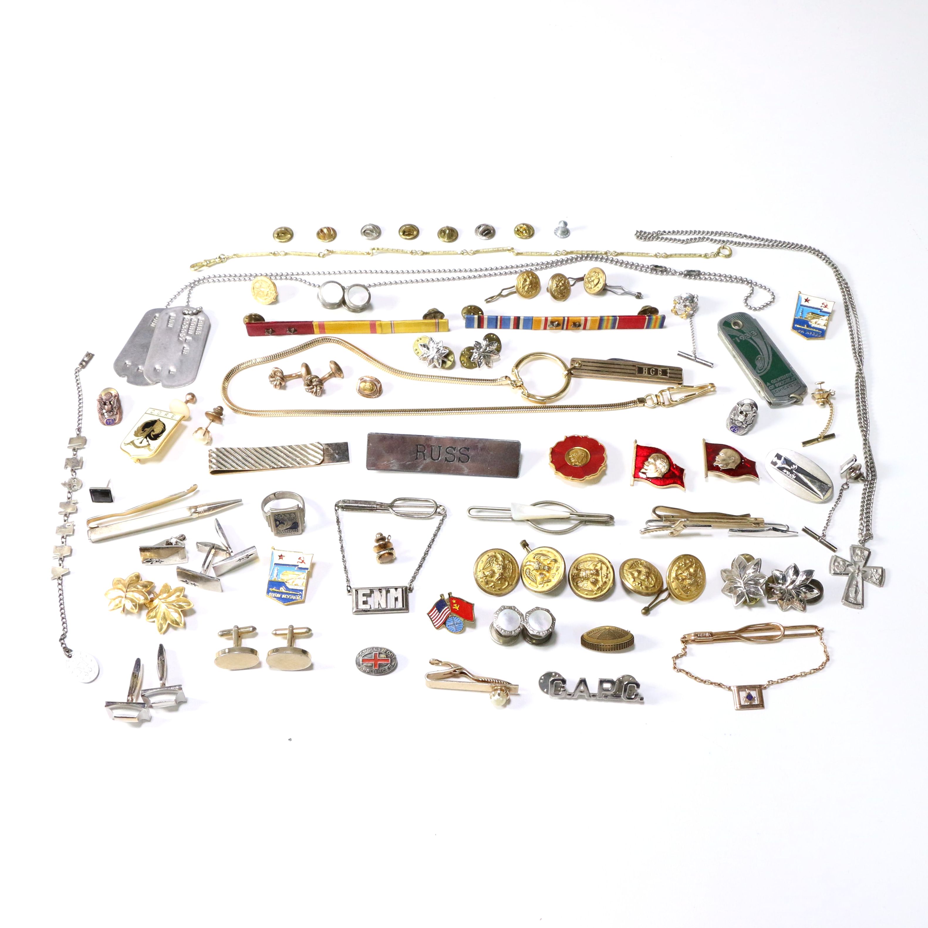Assorted Military Pins, Cufflinks and Tie Bars