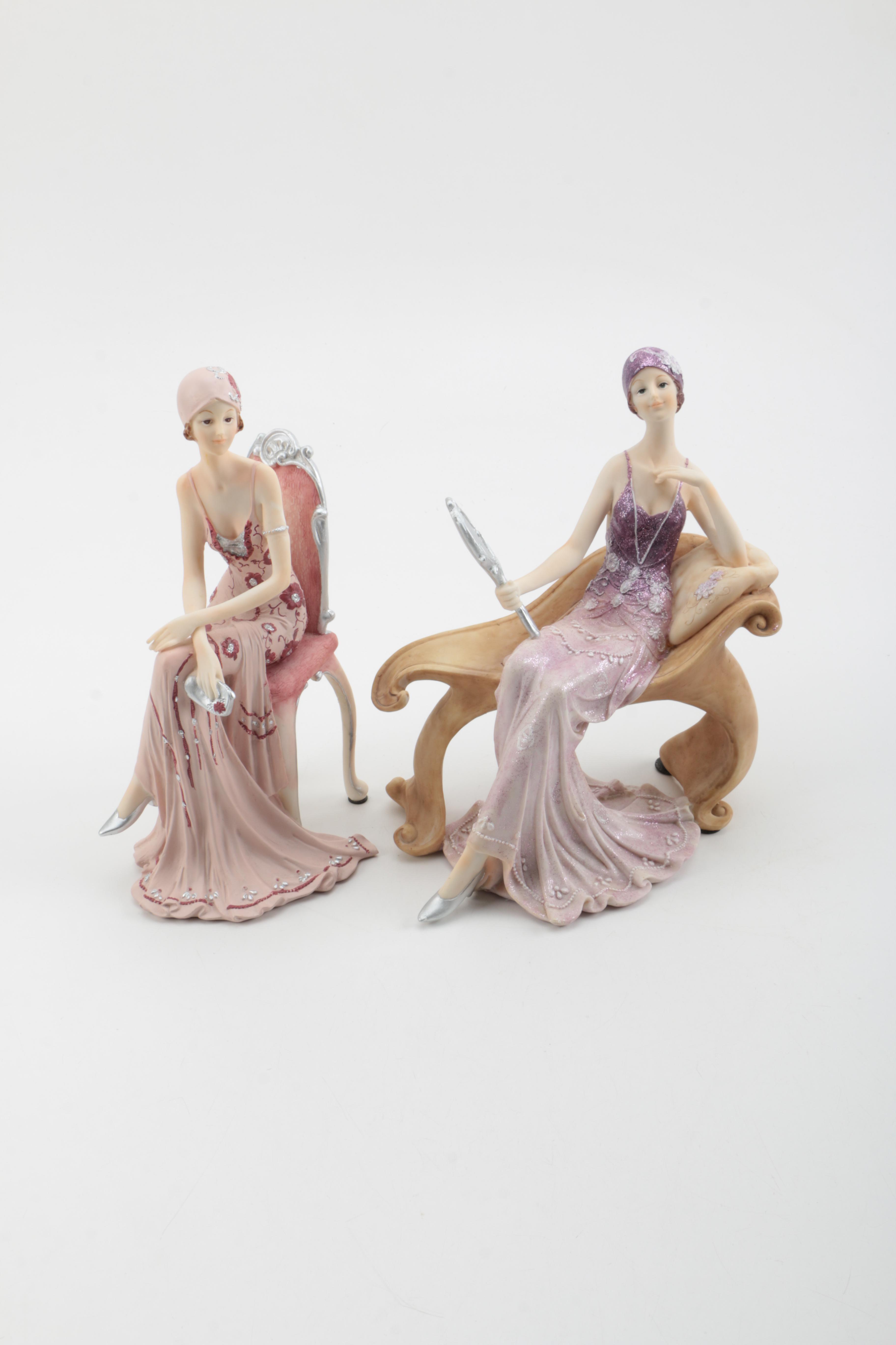 Resin Figurines of 1930s Women in Evening Gowns