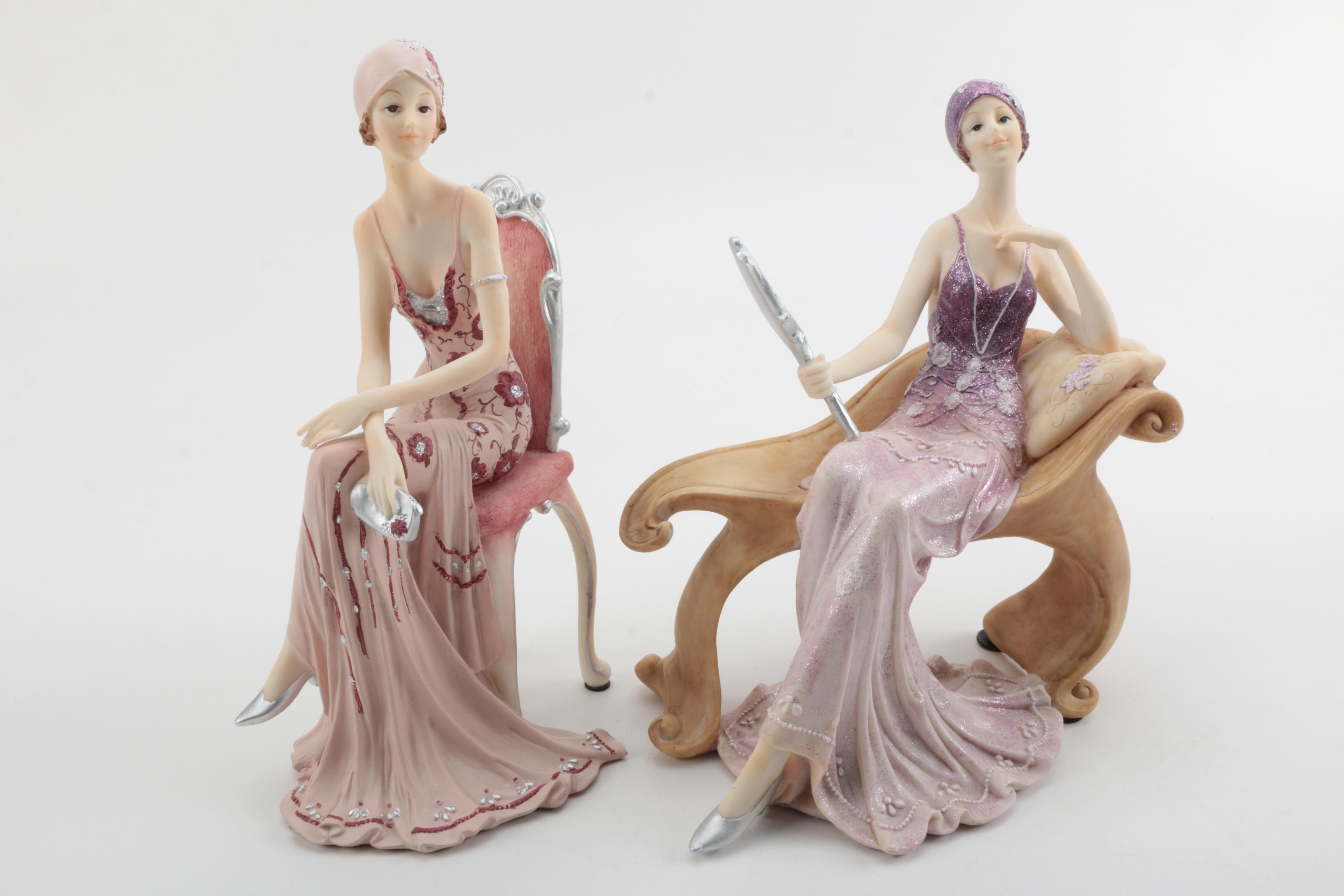 Resin Figurines of 1930s Women in Evening Gowns