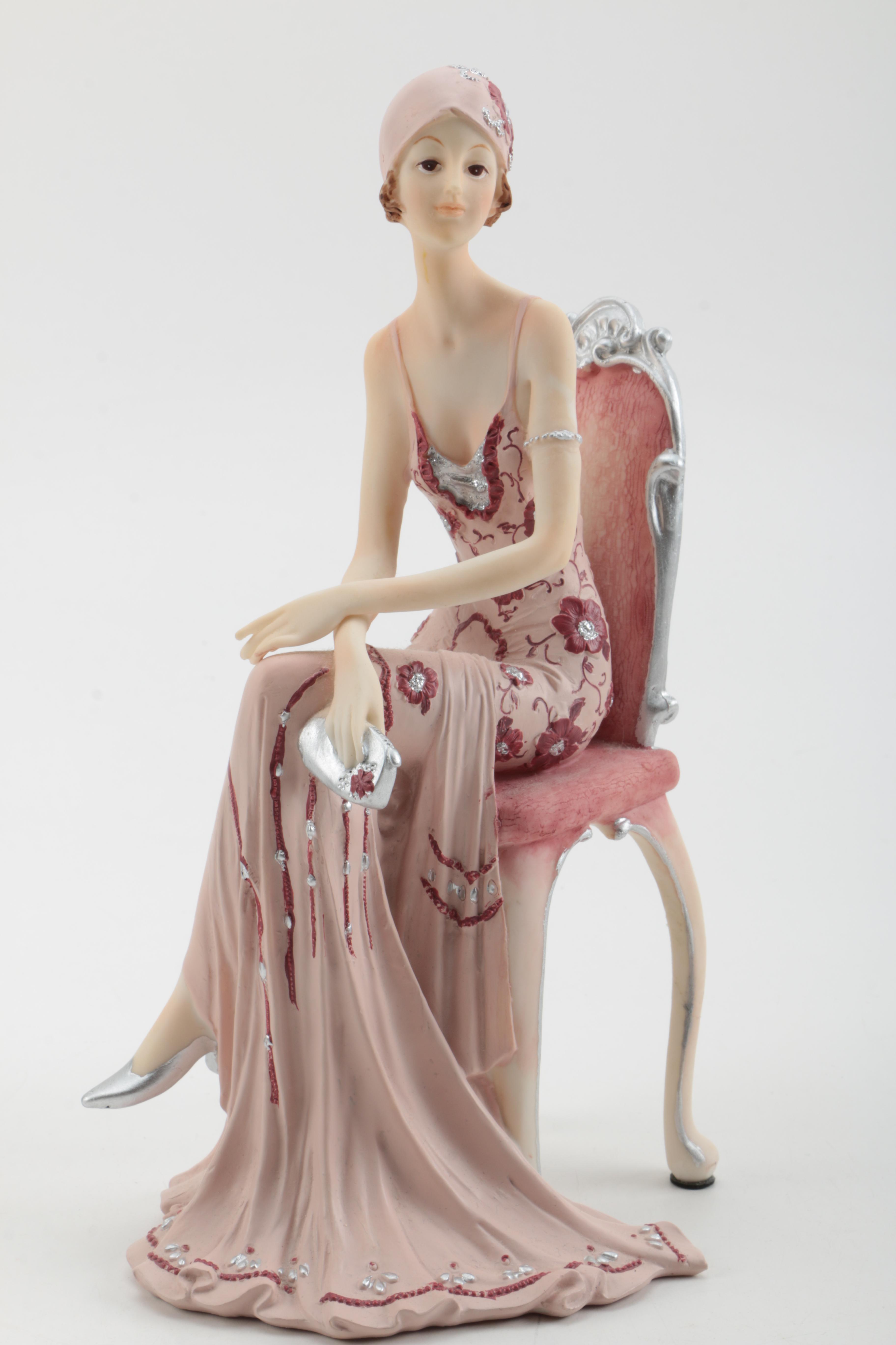 Resin Figurines of 1930s Women in Evening Gowns