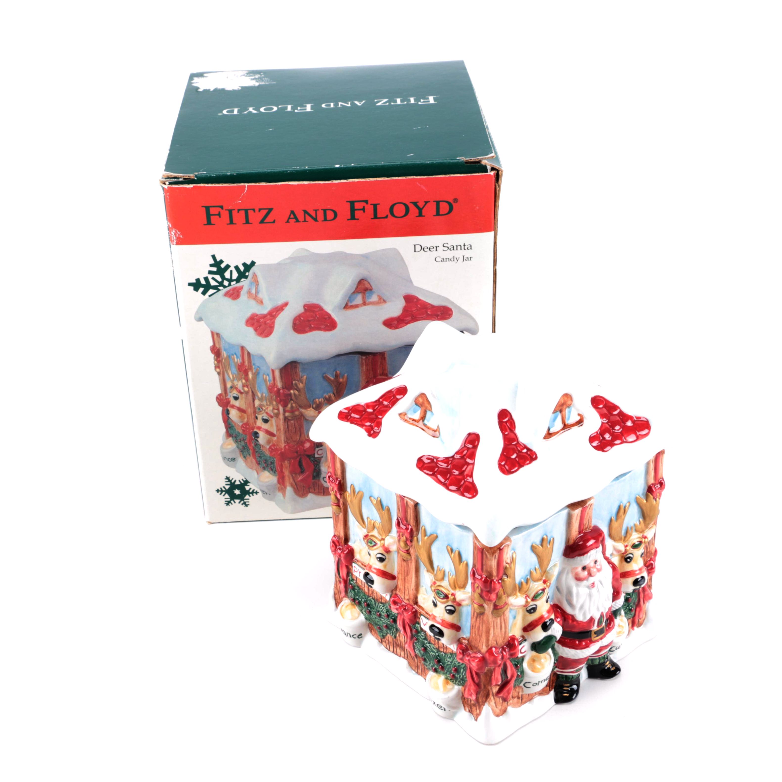 Fitz and Floyd Deer Santa Candy Jar