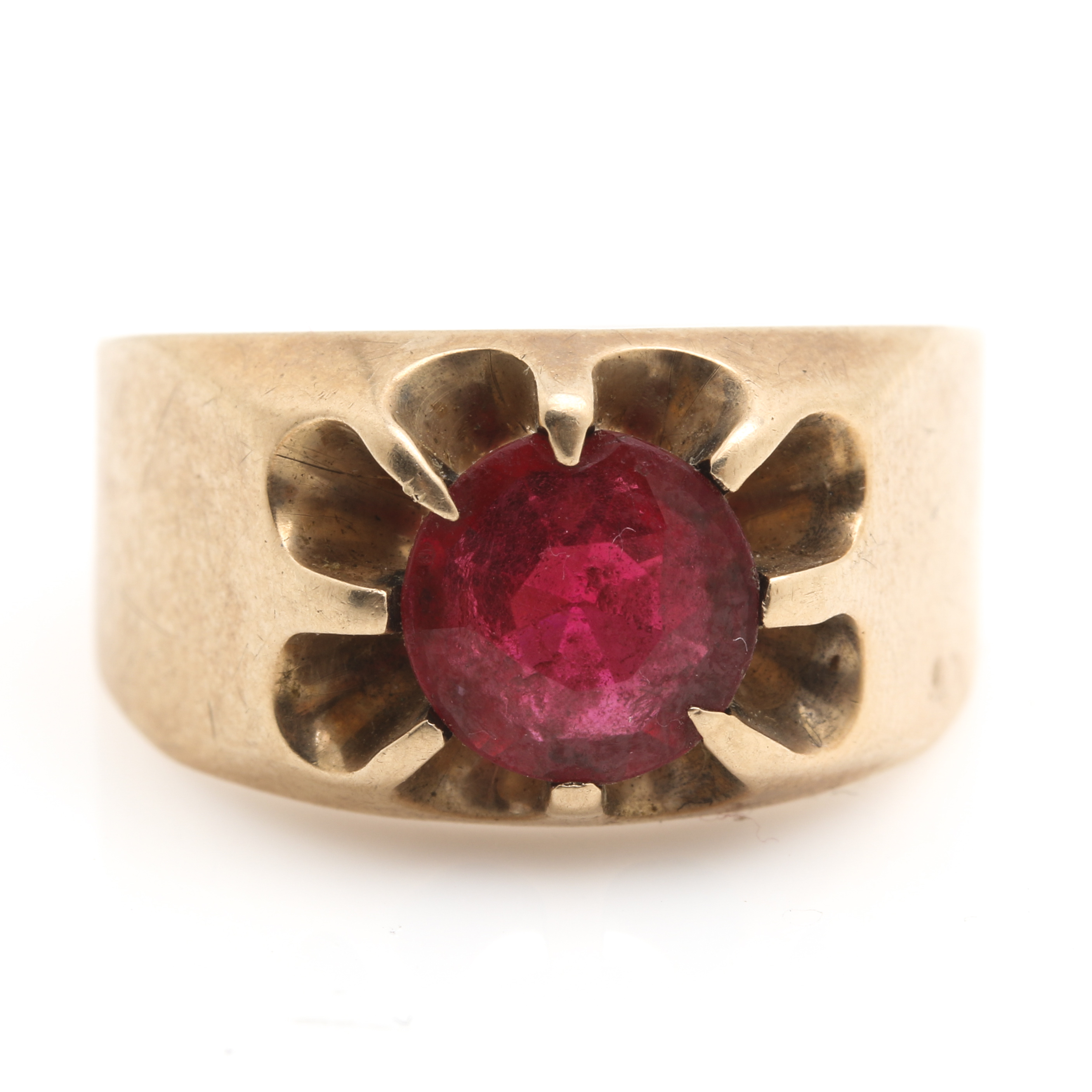 9K Yellow Gold Garnet and Glass Doublet Rings