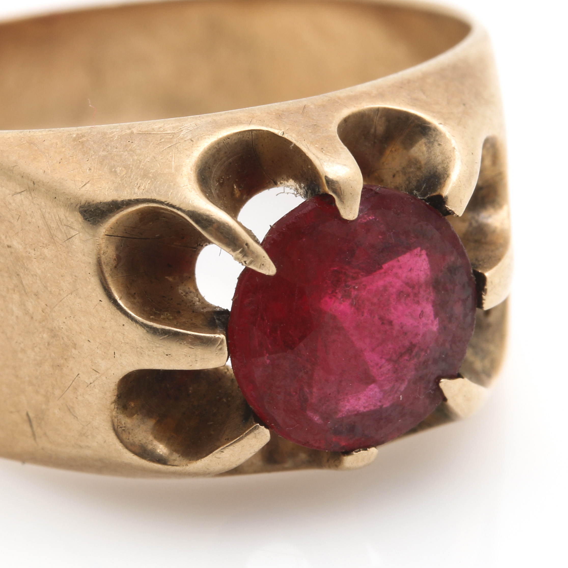 9K Yellow Gold Garnet and Glass Doublet Rings