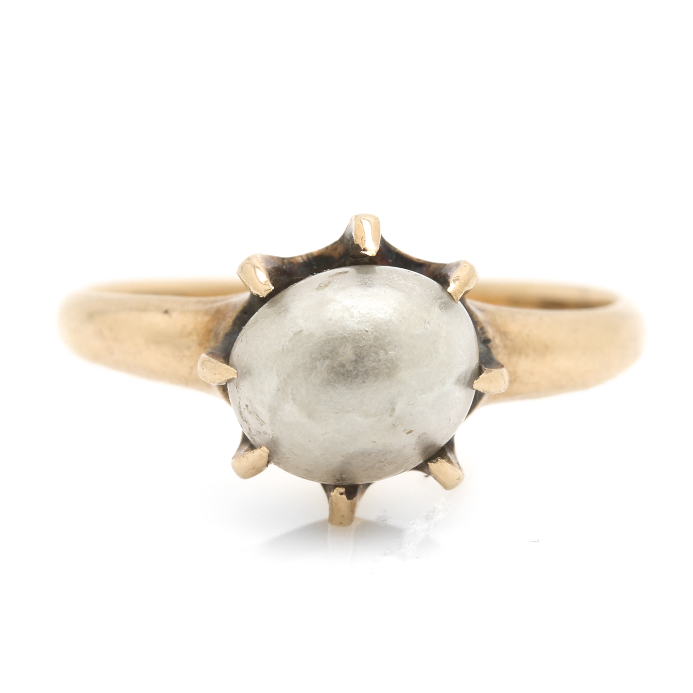 10K Yellow Gold Faux Pearl Ring