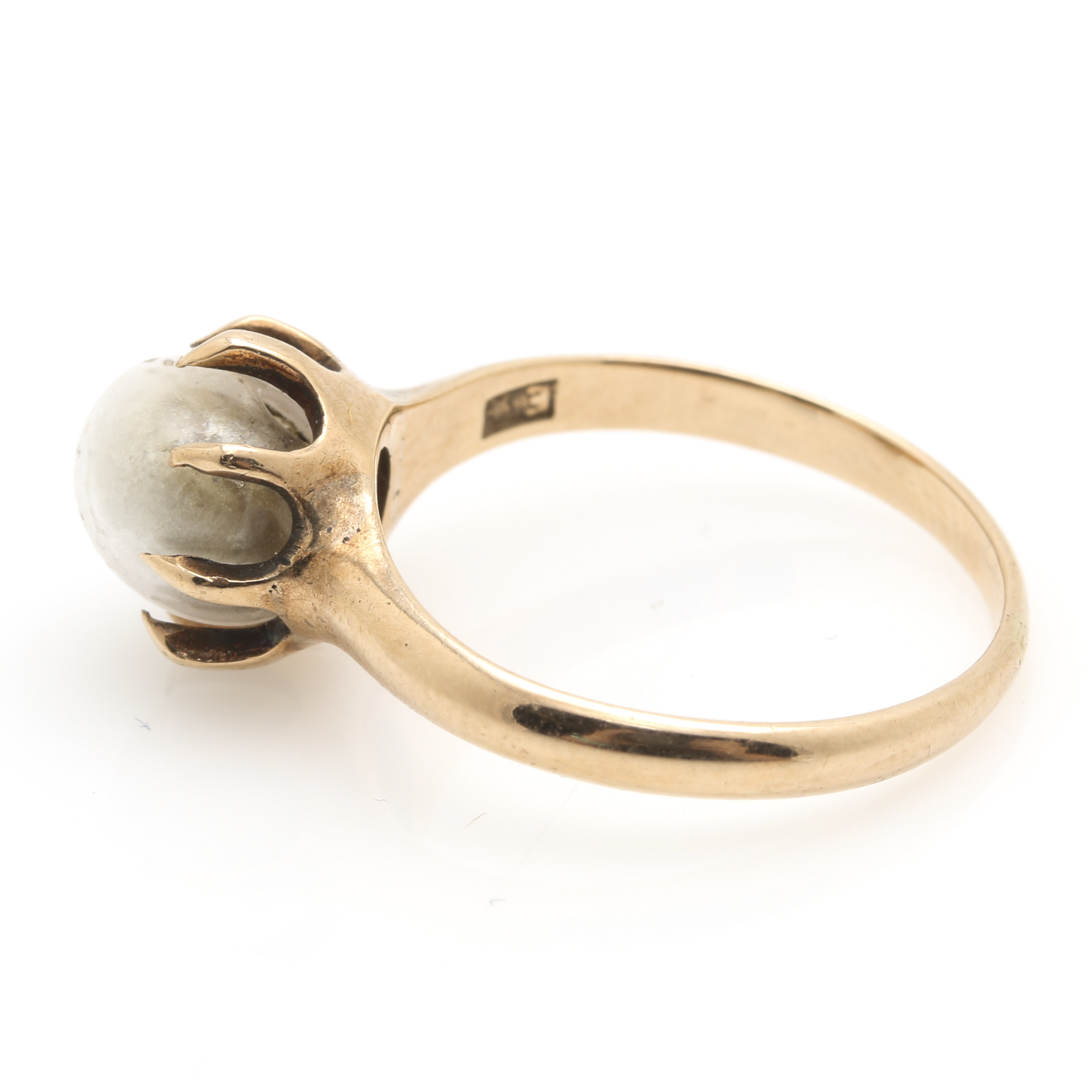10K Yellow Gold Faux Pearl Ring