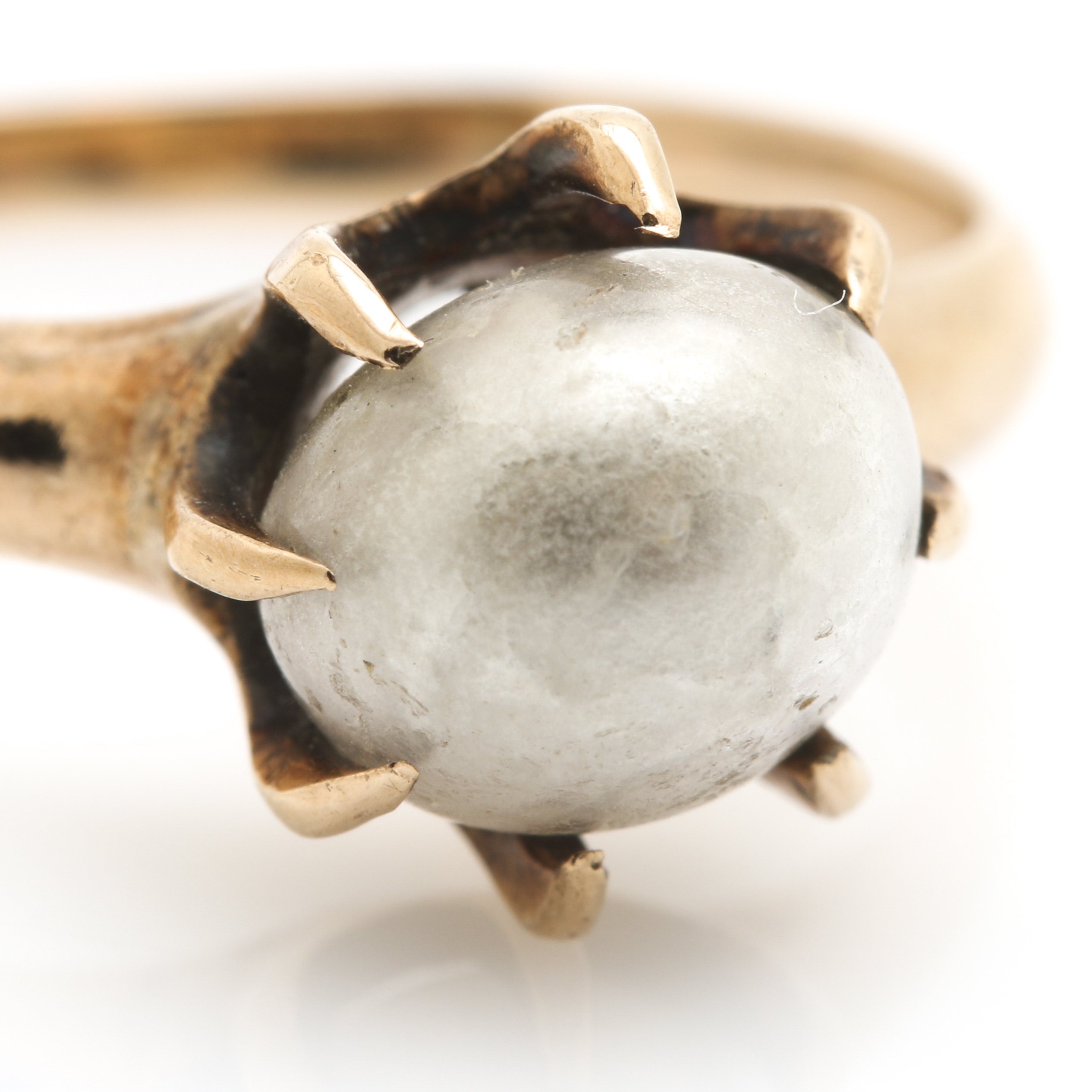 10K Yellow Gold Faux Pearl Ring