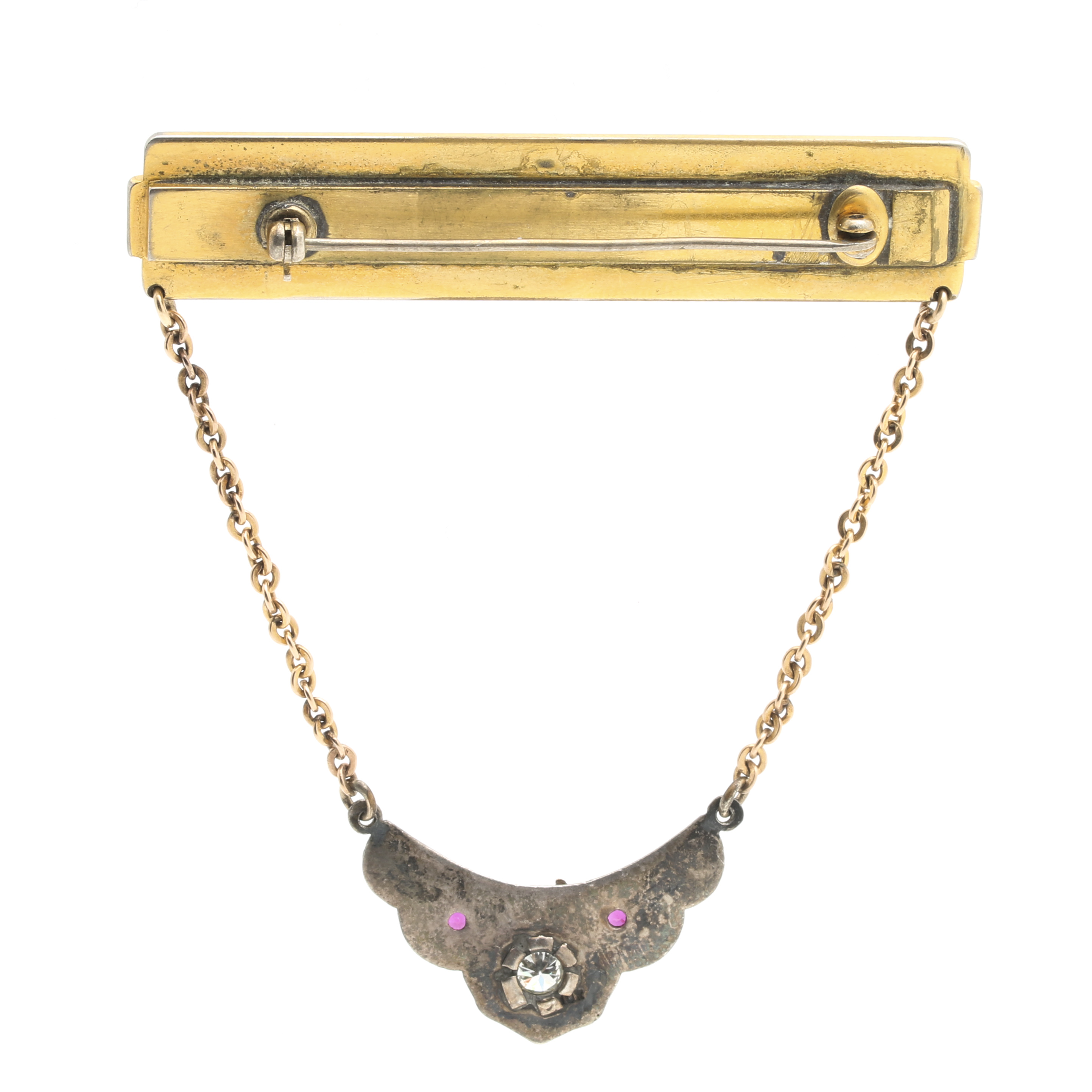 Victorian Revival Mixed Metal Diamond and Ruby Brooch