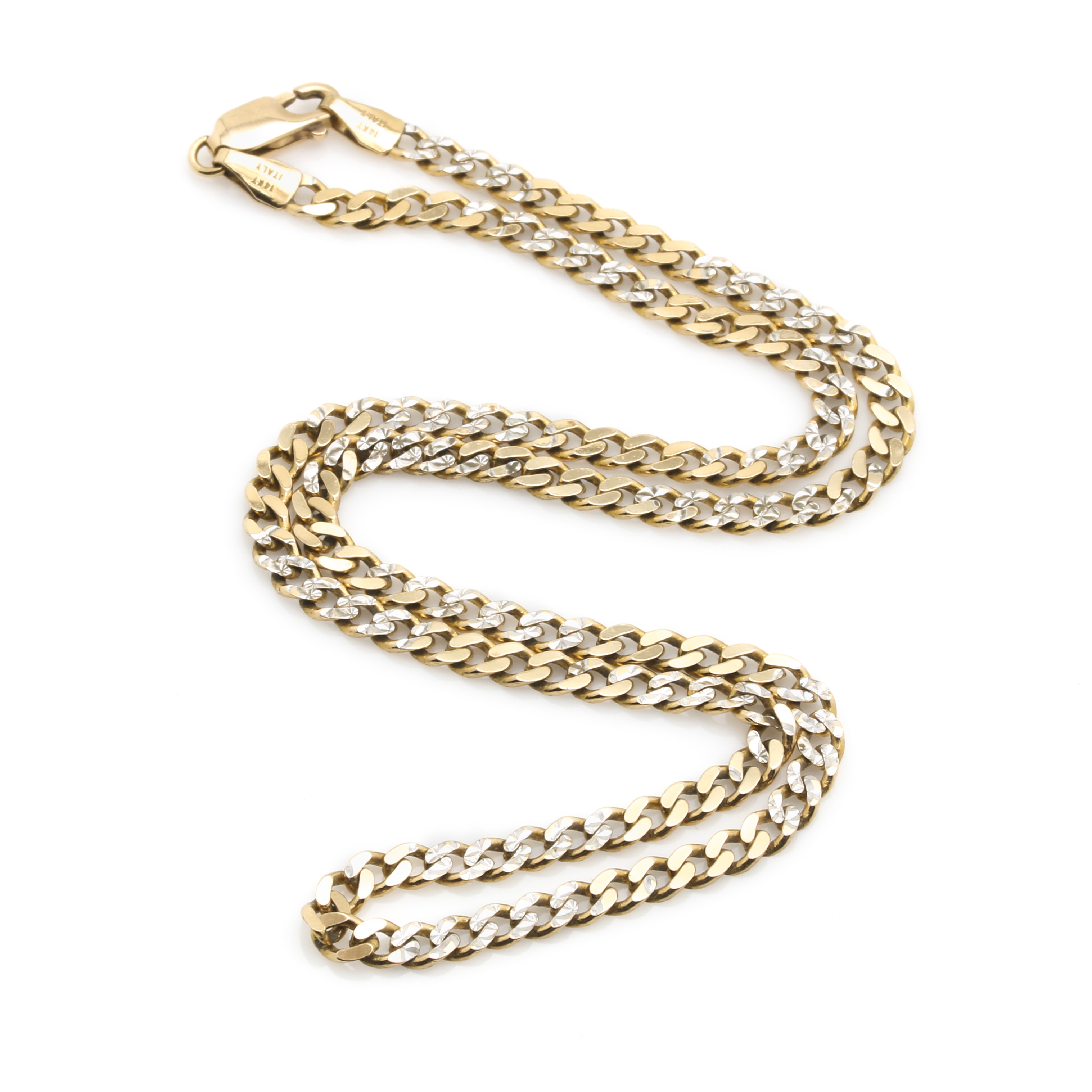 14K Yellow Gold Curb Chain Necklace With White Gold Plating