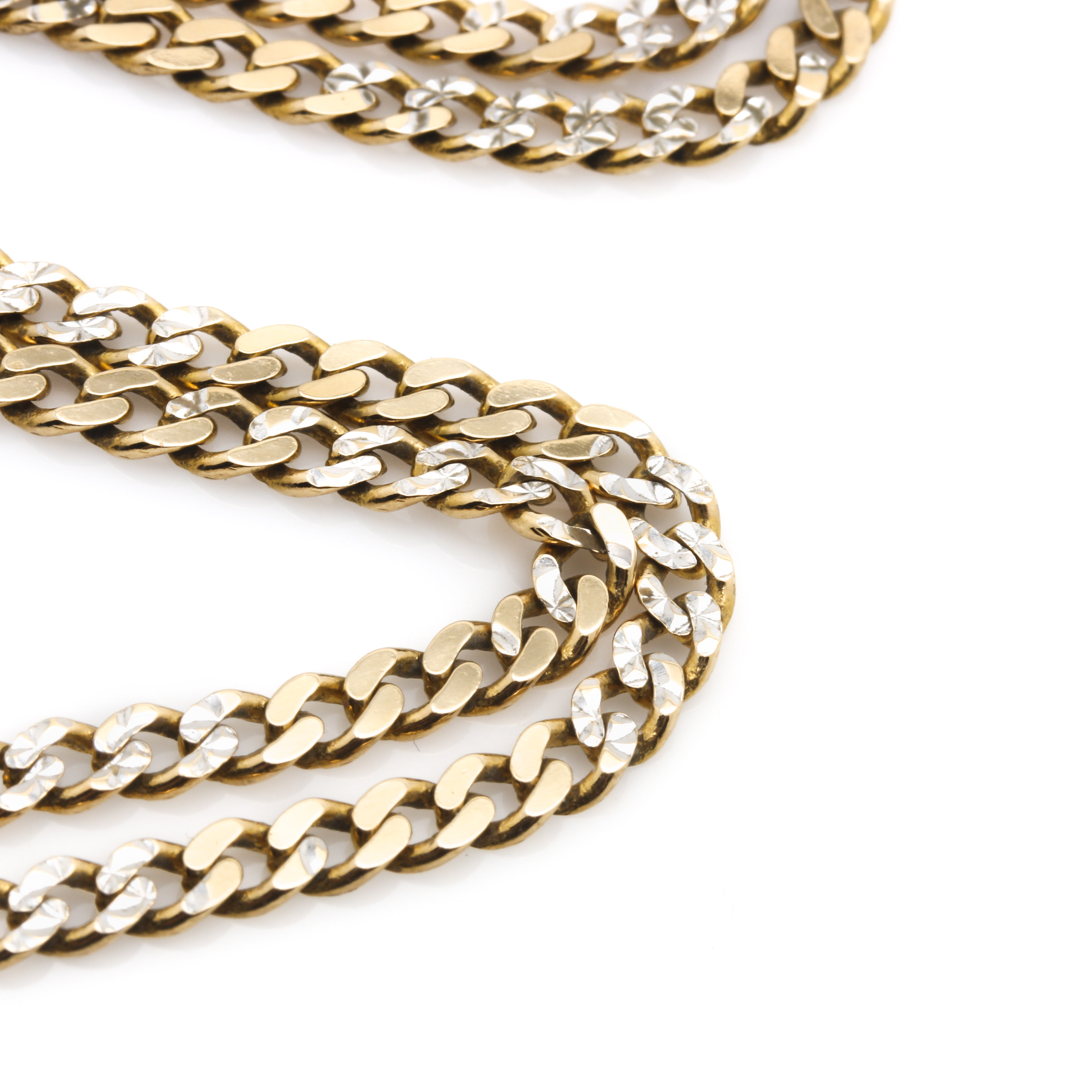 14K Yellow Gold Curb Chain Necklace With White Gold Plating