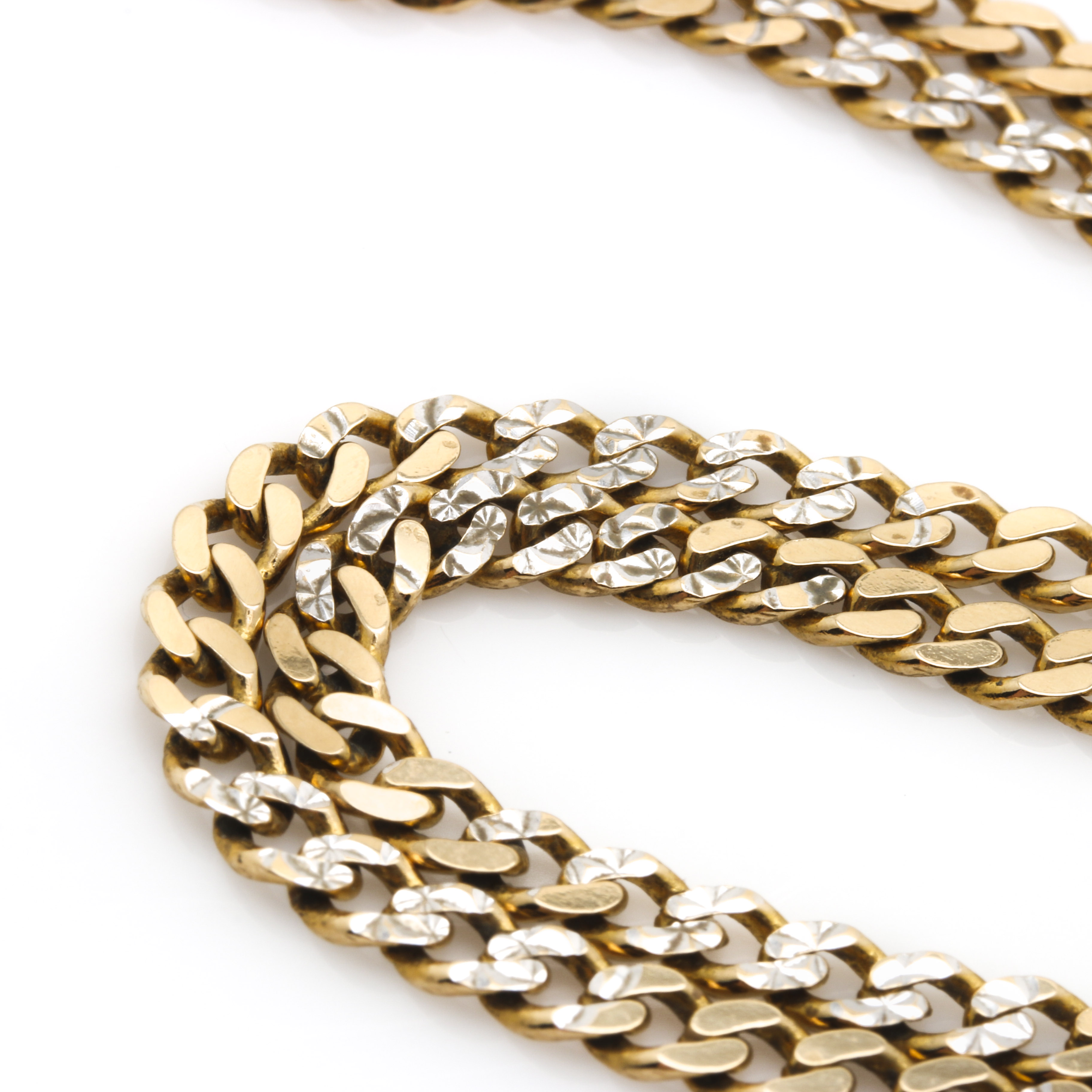 14K Yellow Gold Curb Chain Necklace With White Gold Plating