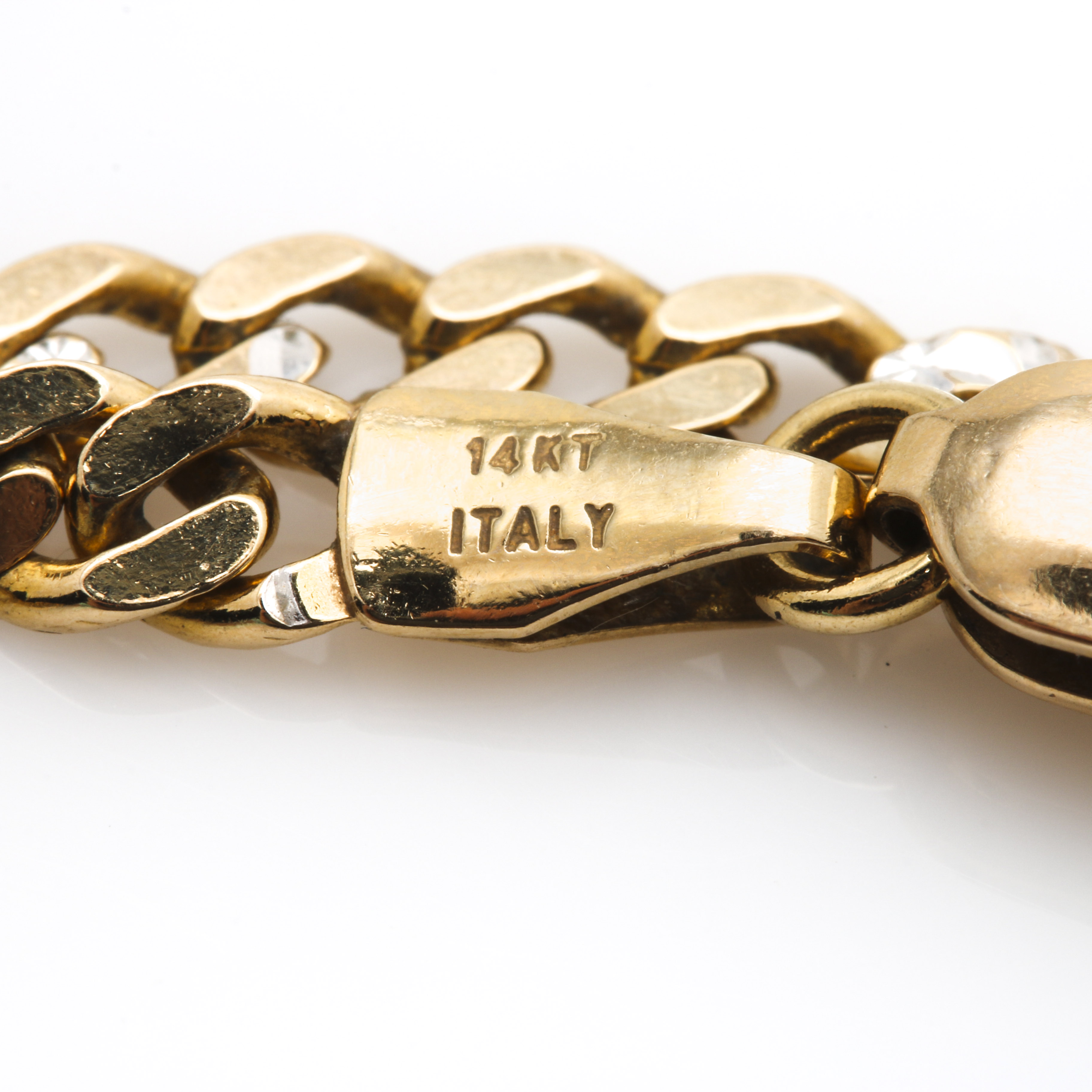 14K Yellow Gold Curb Chain Necklace With White Gold Plating