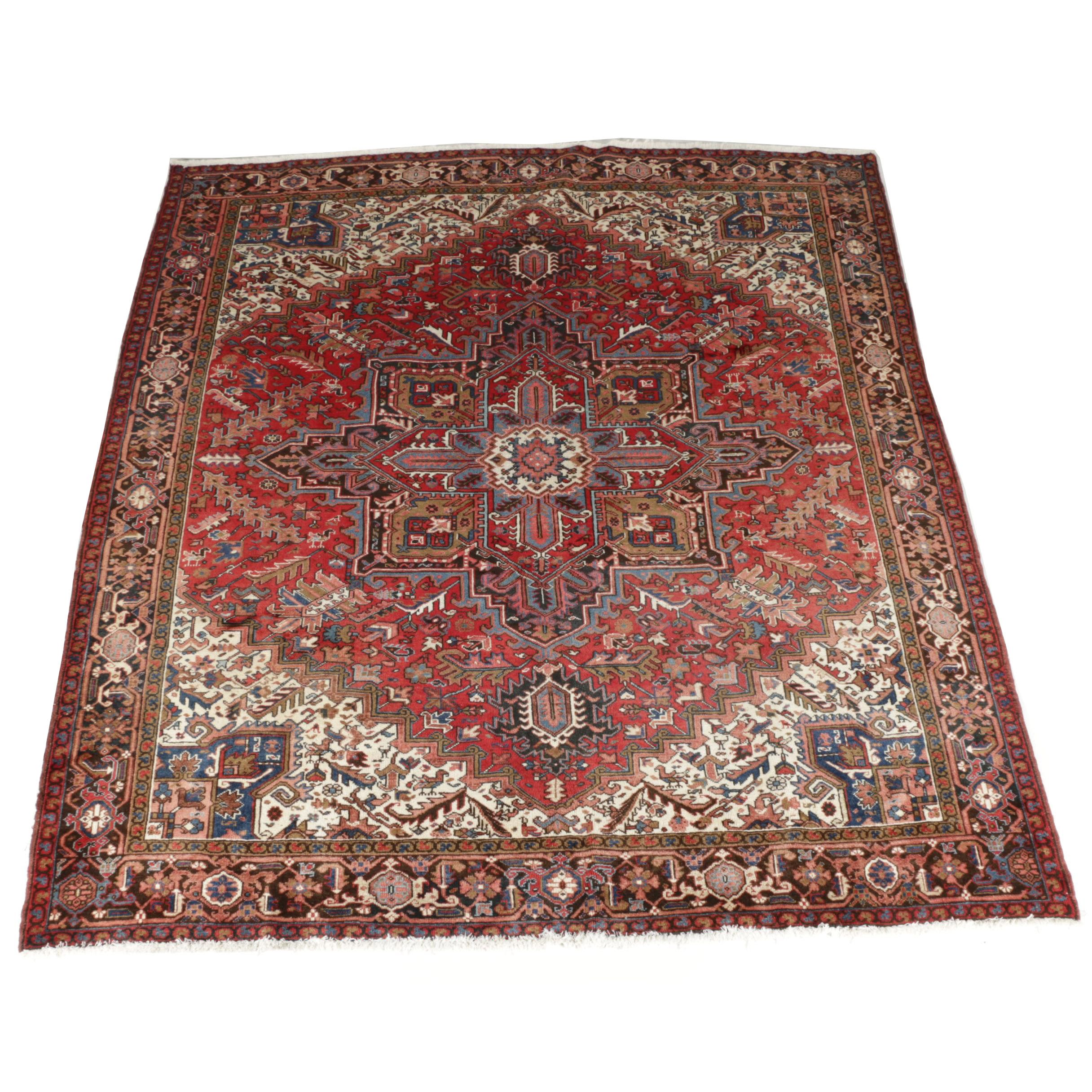 Hand-Knotted Persian Heriz Wool Area Rug