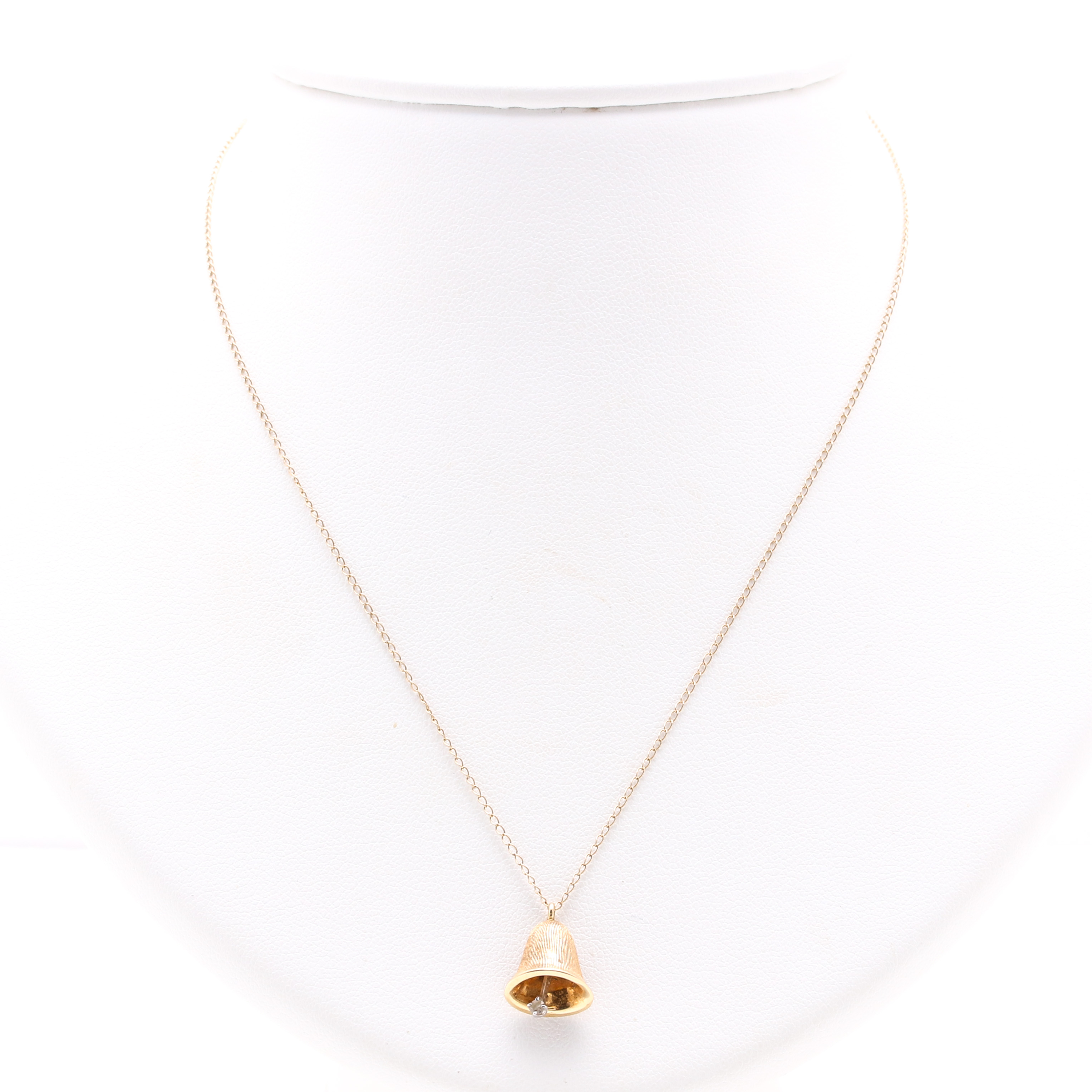 14K Yellow Gold Necklace With Bell Charm and Diamond Clapper