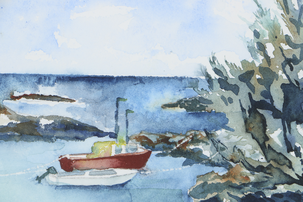 Kawana Hutson Watercolor Painting on Paper Coastal Landscape