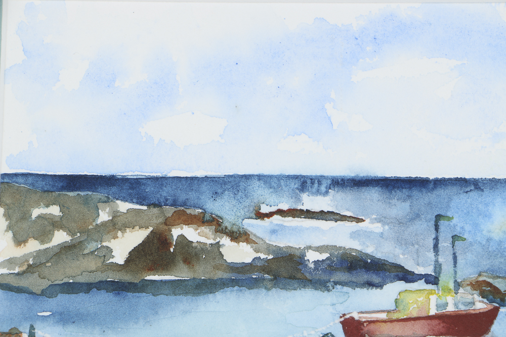 Kawana Hutson Watercolor Painting on Paper Coastal Landscape