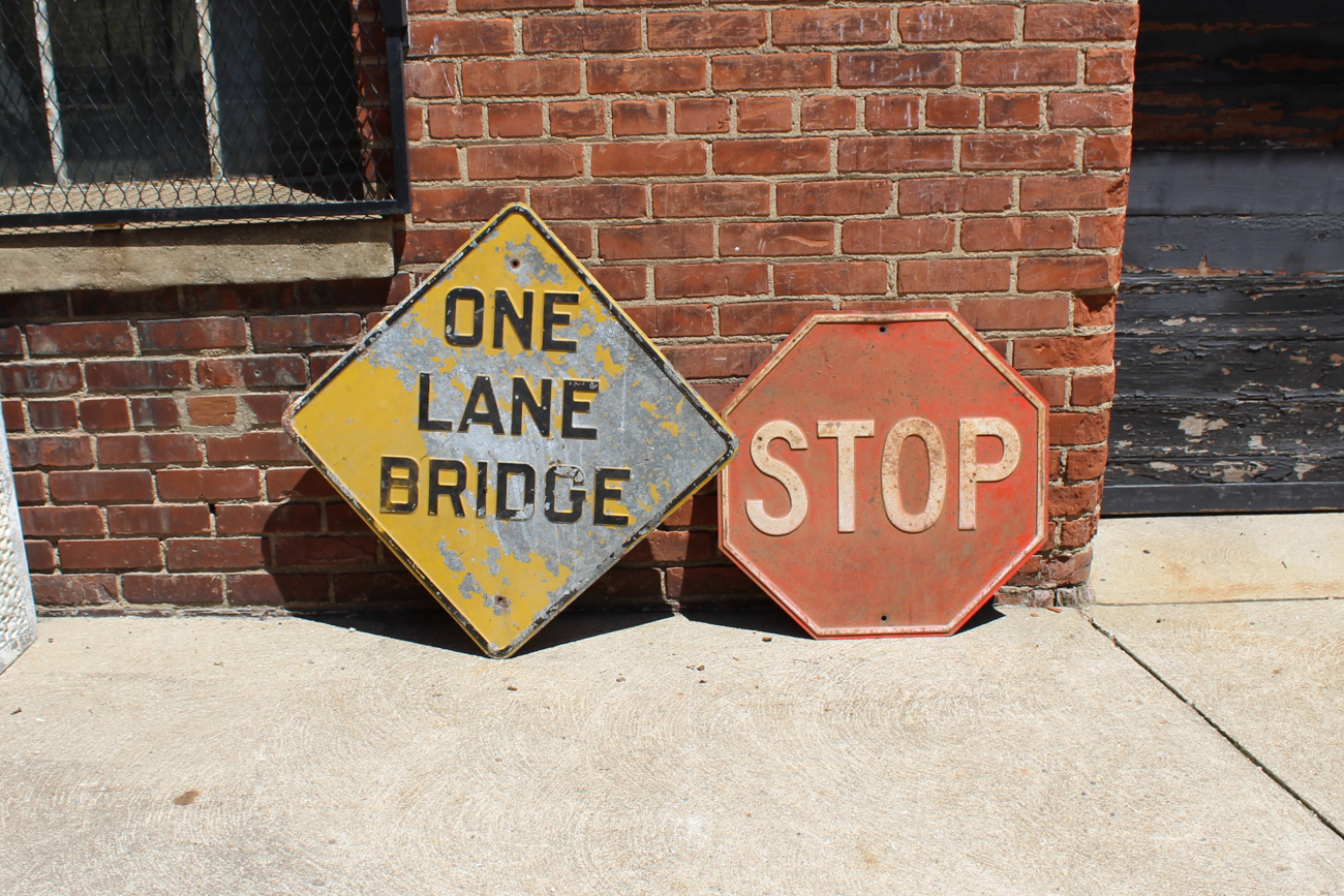 Pair Of Embossed Steel Street Signs