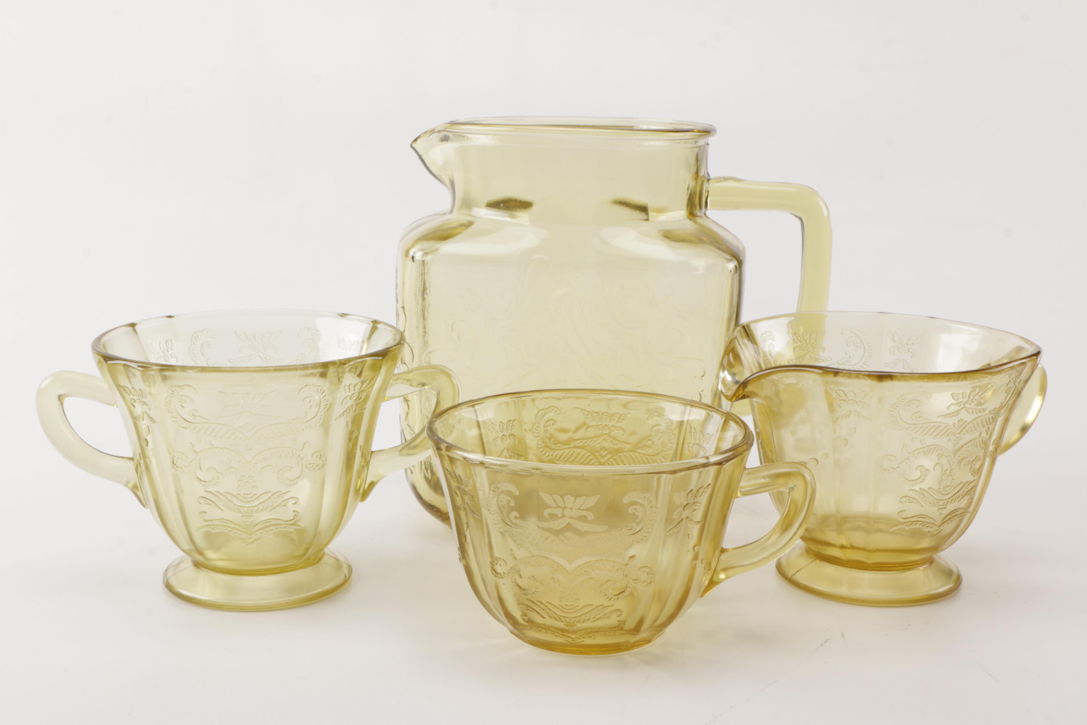 Vintage Apothecary Jars and Yellow Depression Glass Serveware