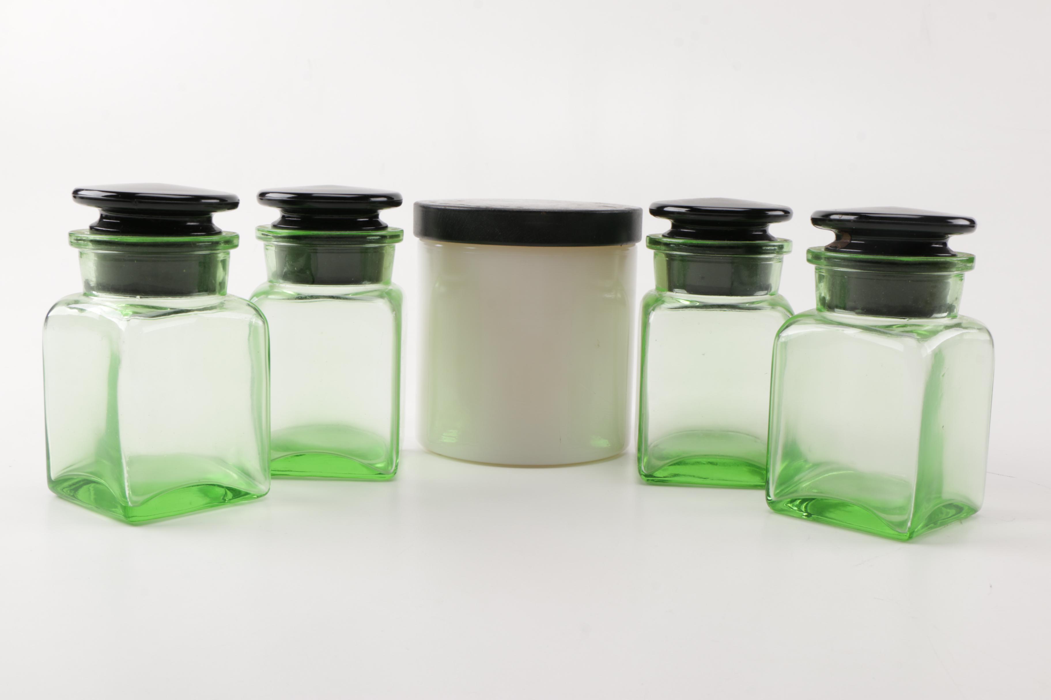 Vintage Apothecary Jars and Yellow Depression Glass Serveware