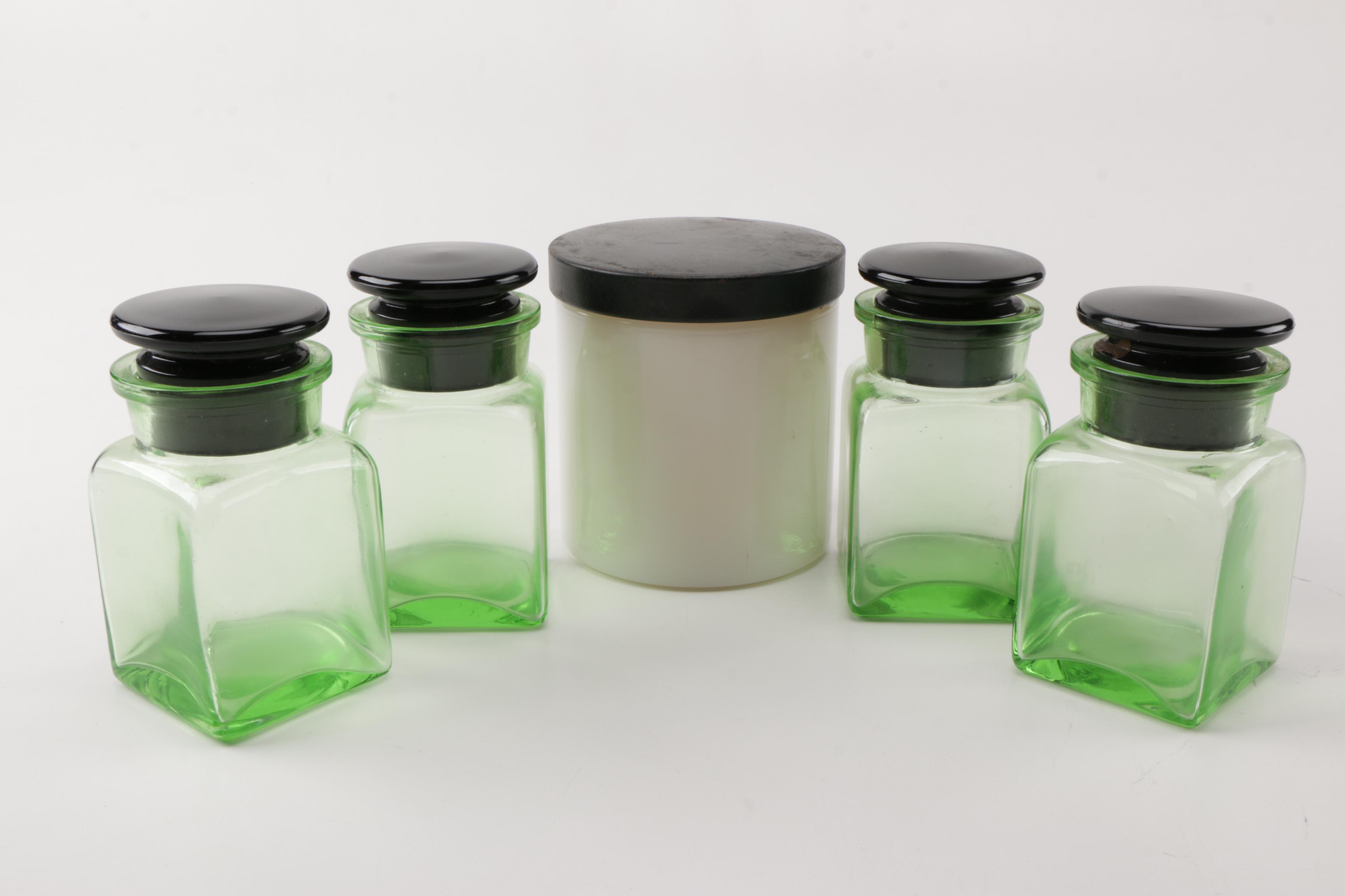 Vintage Apothecary Jars and Yellow Depression Glass Serveware