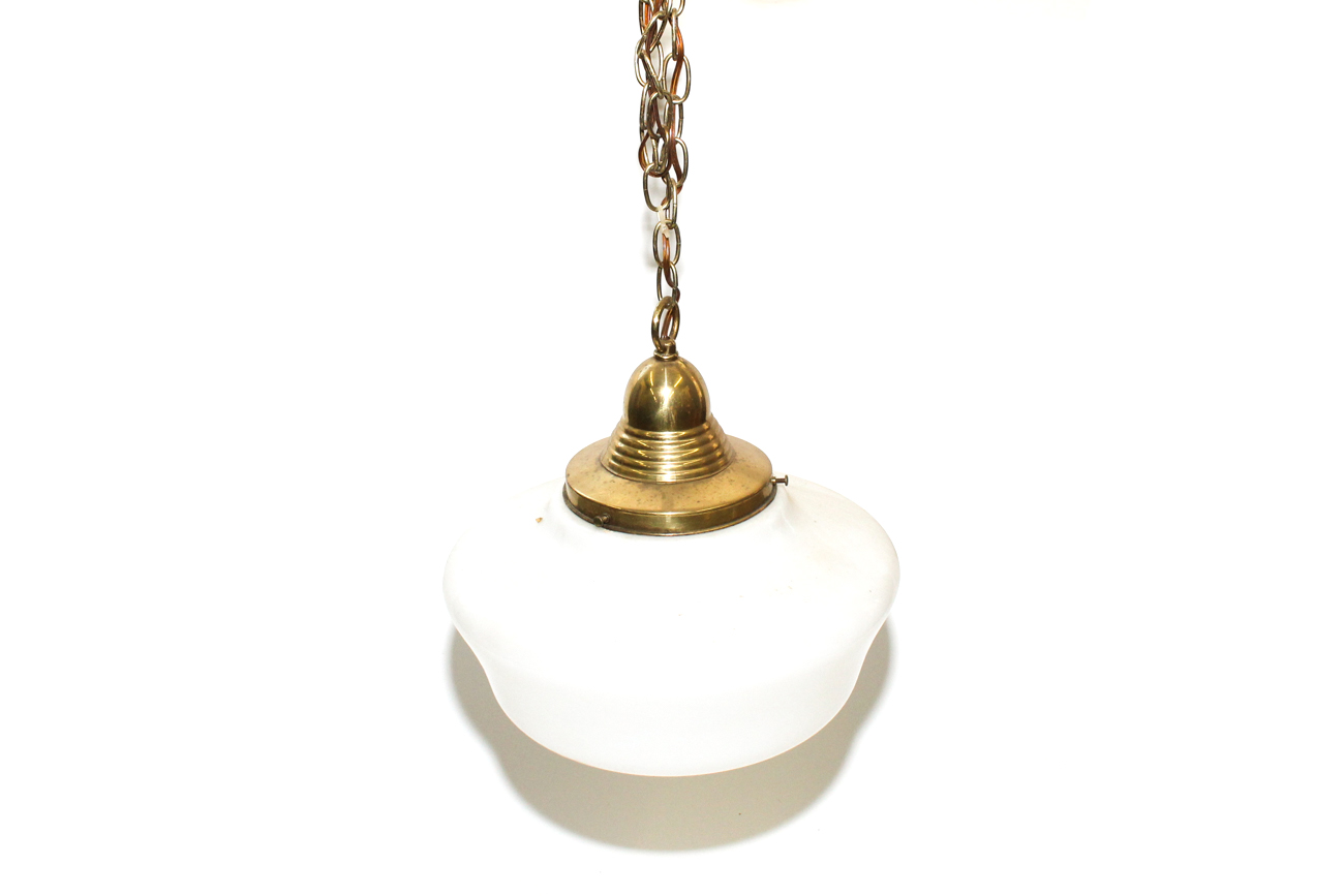 Vintage White Glass Pendant Light With Brass Frame
