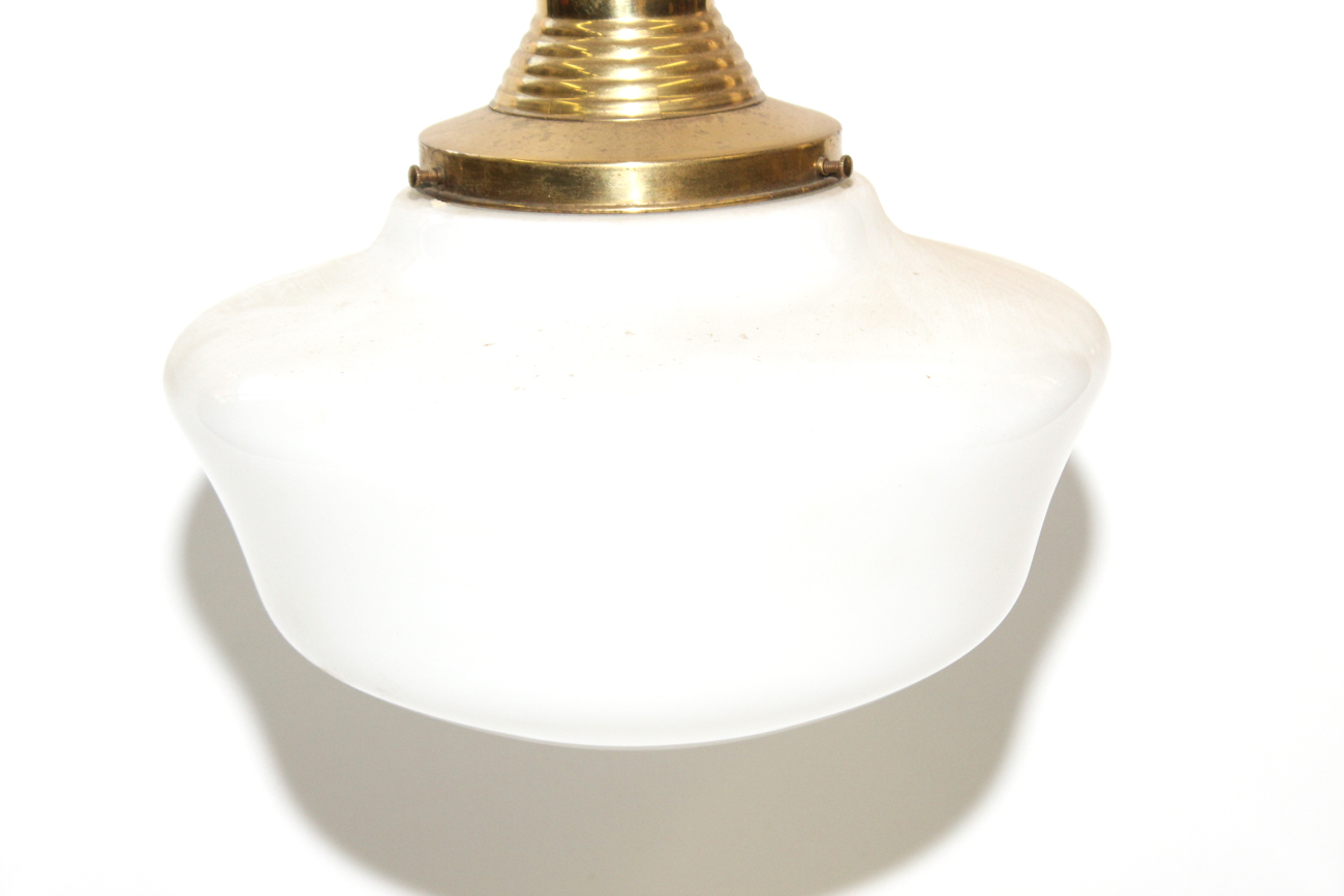 Vintage White Glass Pendant Light With Brass Frame