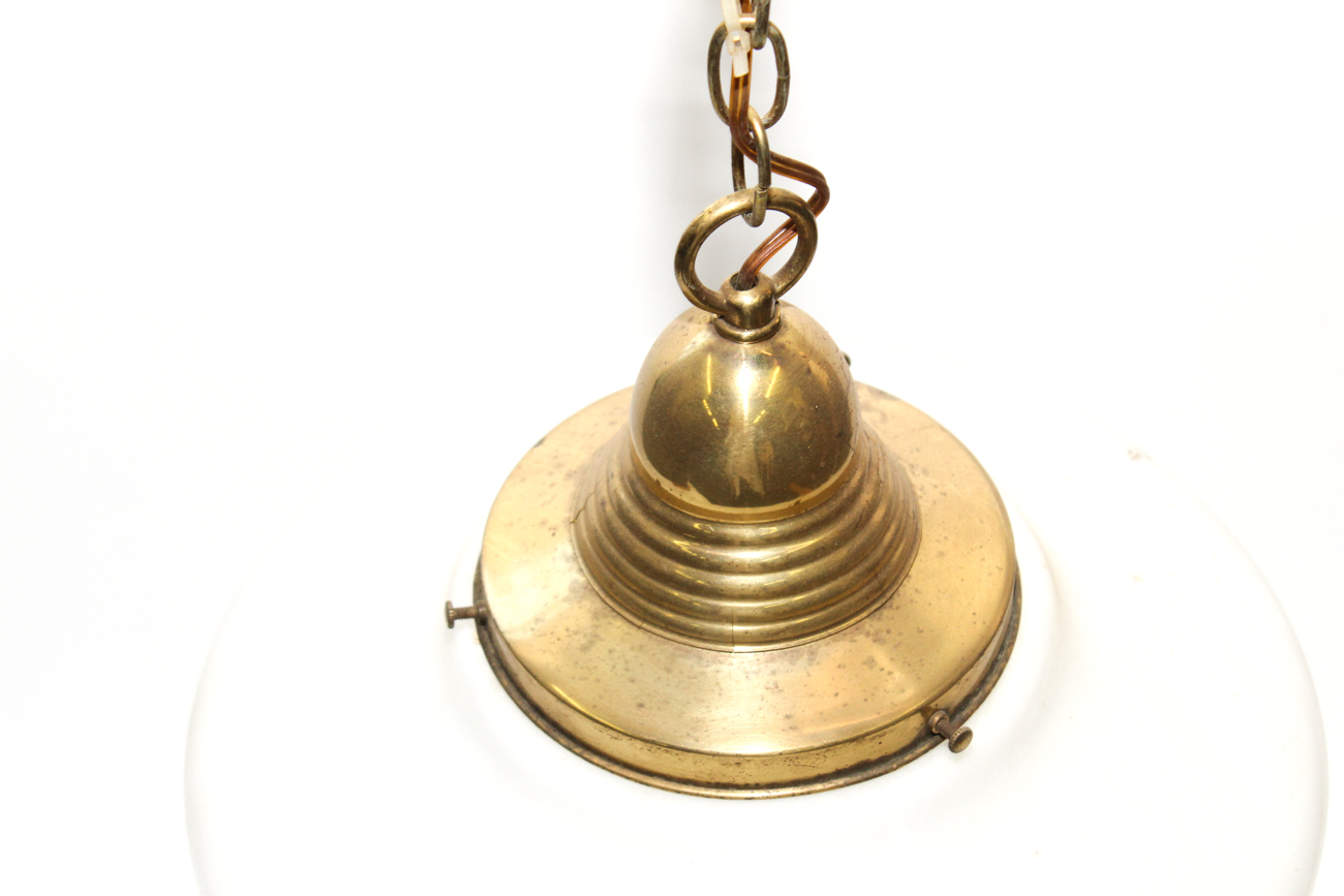 Vintage White Glass Pendant Light With Brass Frame