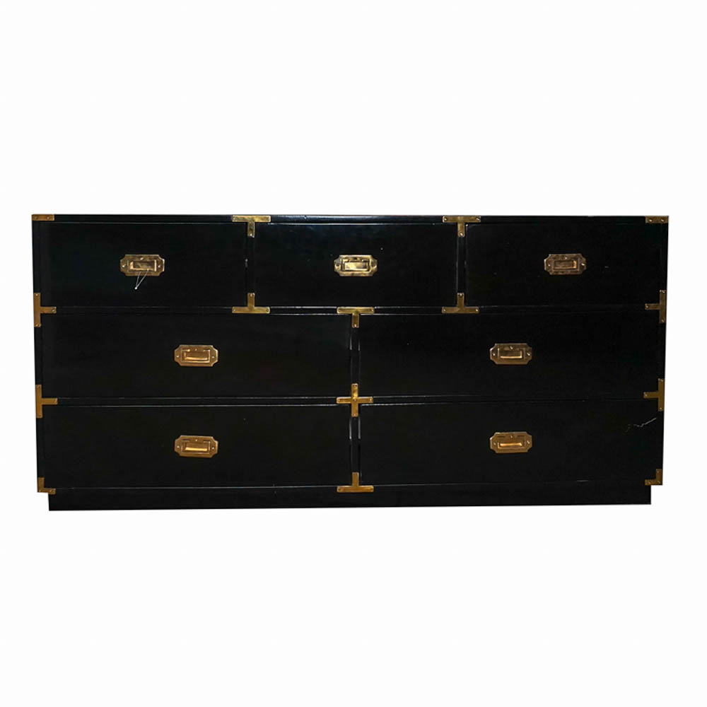 Vintage Campaign Style Seven Drawer Black Dresser