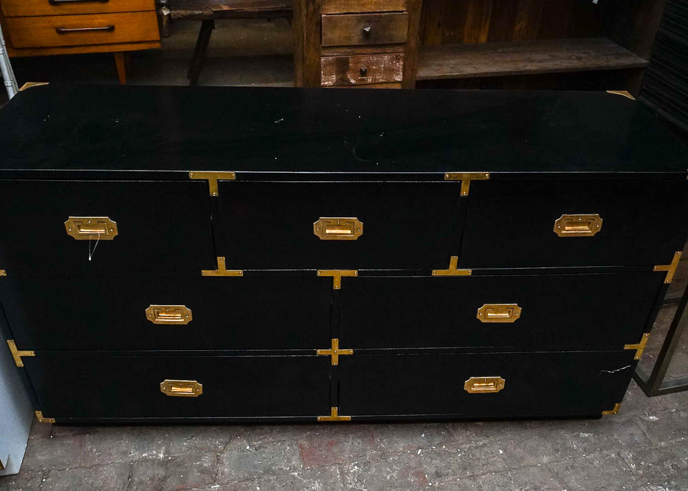 Vintage Campaign Style Seven Drawer Black Dresser