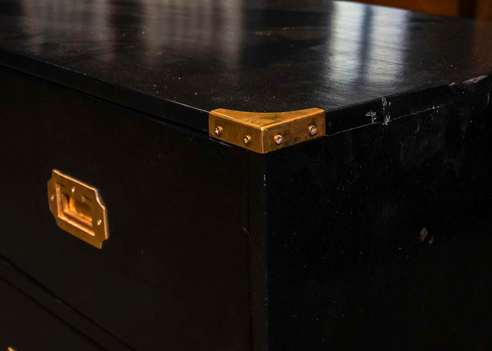 Vintage Campaign Style Seven Drawer Black Dresser