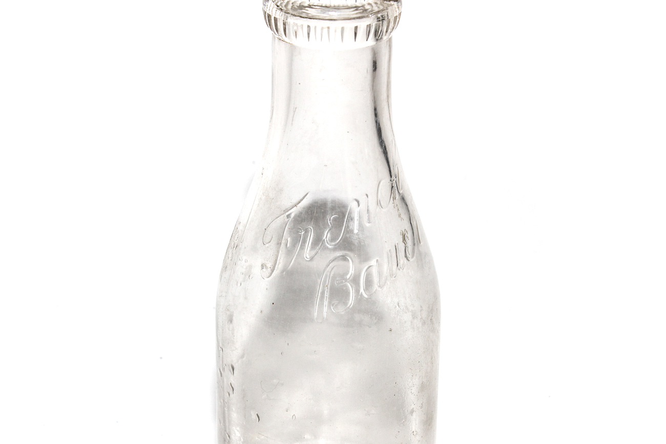 Eight Vintage Milk Jugs in Metal Delivery Basket